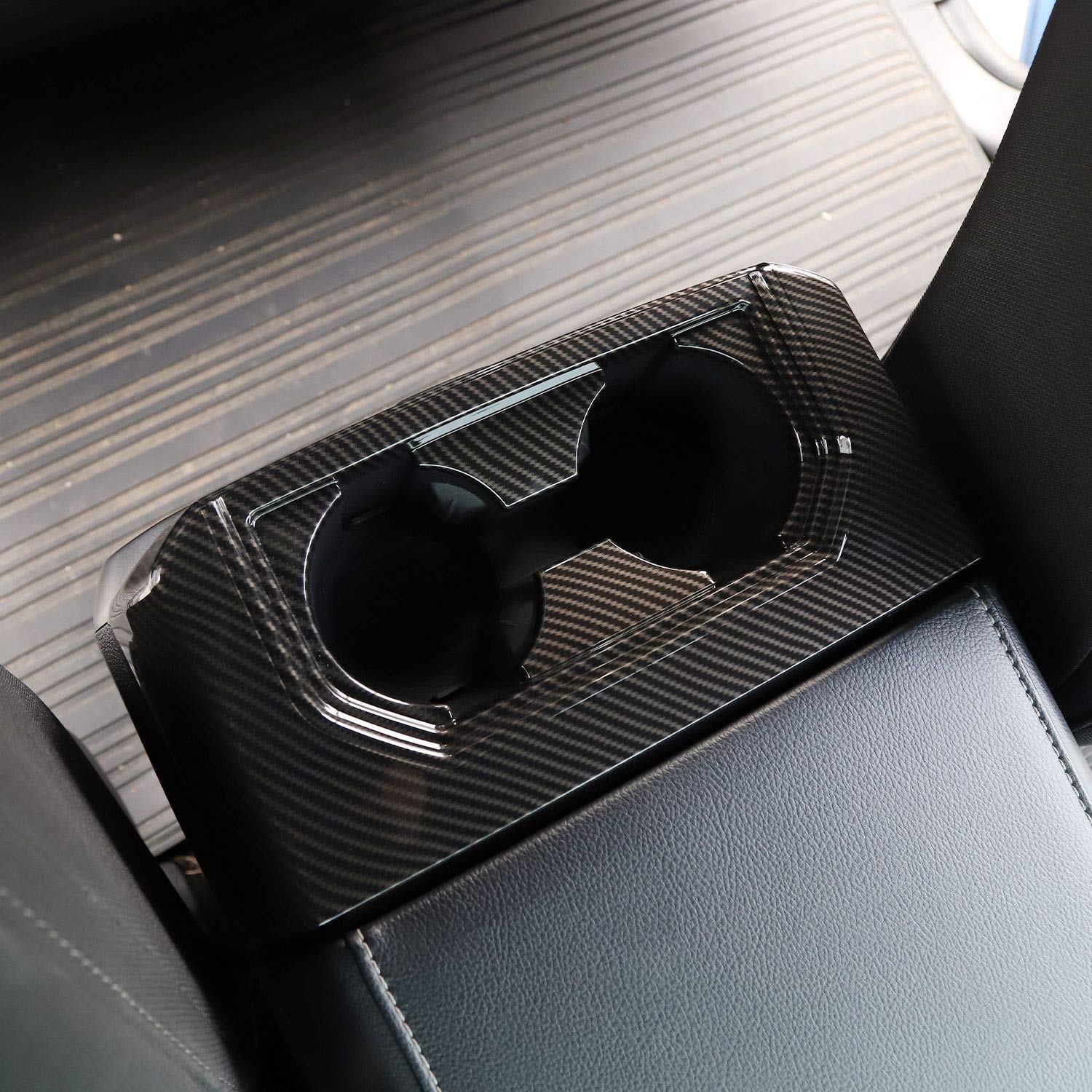 Keptrim For F150 Abs Carbon Fiber Gear Armrest Rear Cup Holder Trim For 2015 2016 2017 2018 2019 F150, For 2017 2018 F250 F350,1Pc