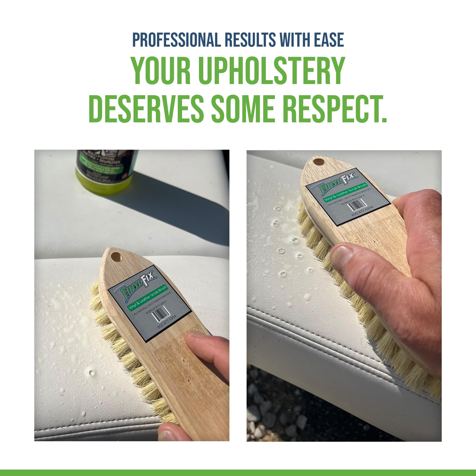 Finyl Fix Vinyl & Leather Scrub Brush - Natural, Non-Abrasive Tampico Bristles: Upholstery Cleaning, Boats, Canvas, Car Detailin