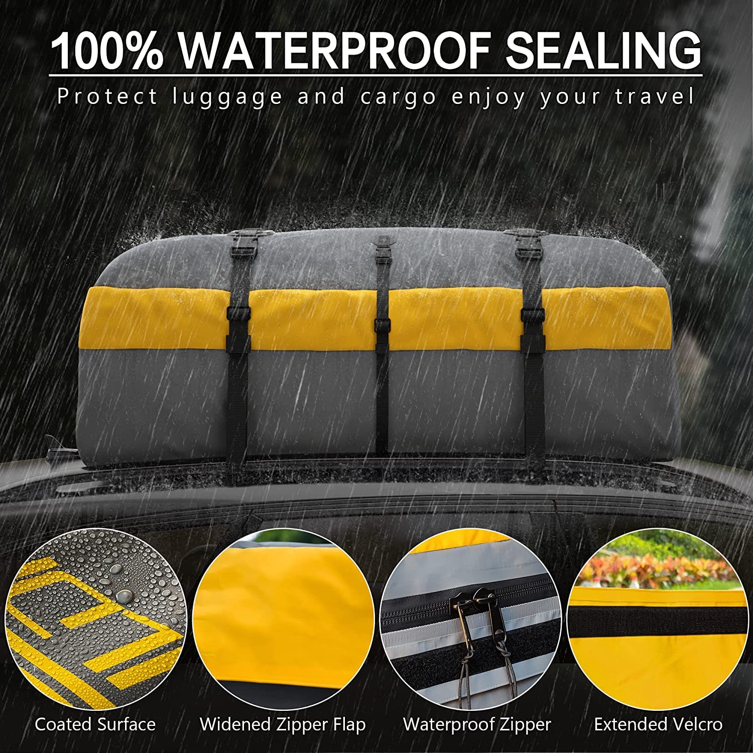 Wildroad Car Roof Bag Rooftop Cargo Carrier, 21 Cubic Feet Waterproof Roof Luggage Cargo Carrier Bag With Anti-Slip Mat For All Cars Vehicles Suv With/Without Rack (21 Cubic Feet)