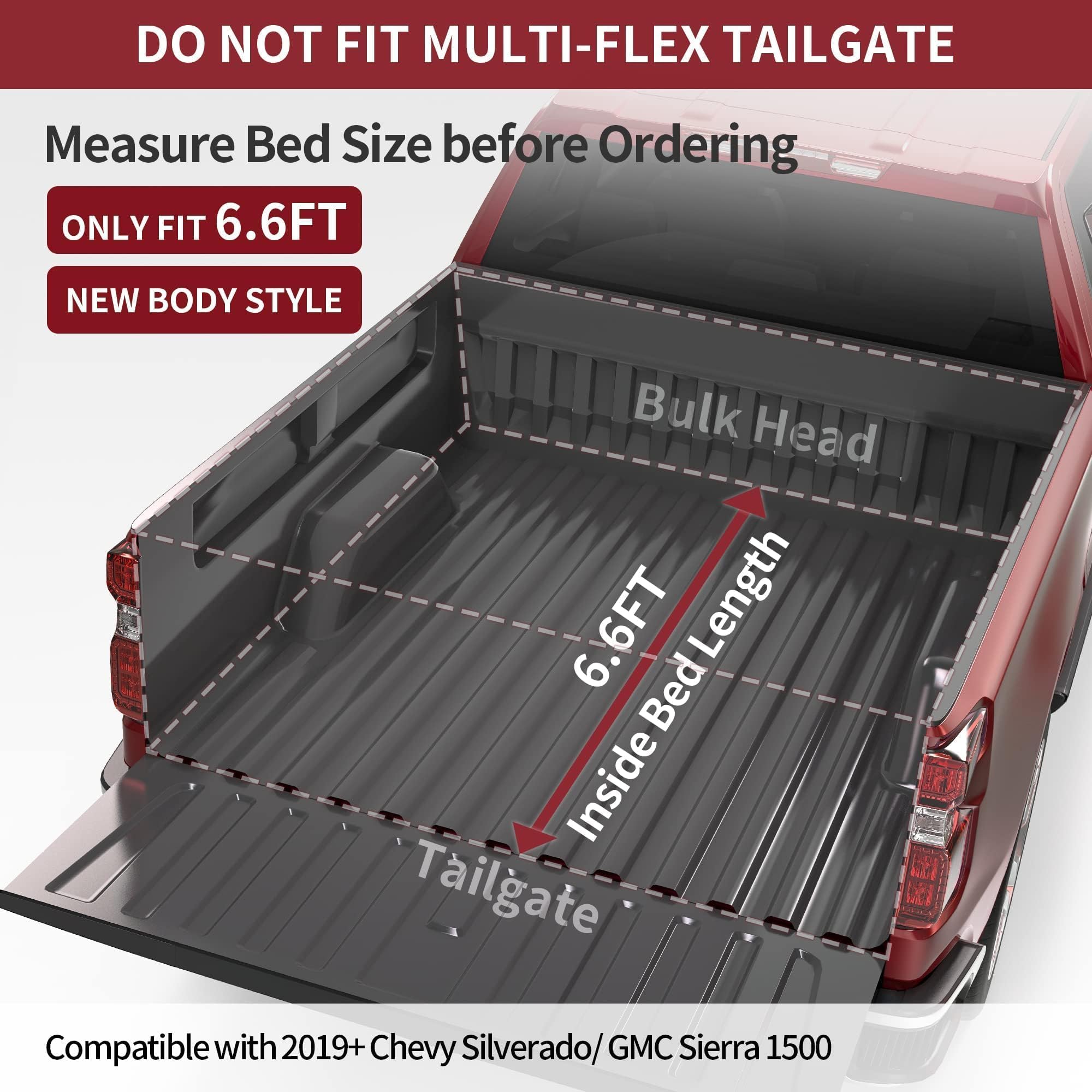 oEdRo Soft Roll Up Truck Bed Tonneau Cover Compatible with 2019-2025 Chevy Silverado 1500 / GMC Sierra 1500 New Body Style, Flee