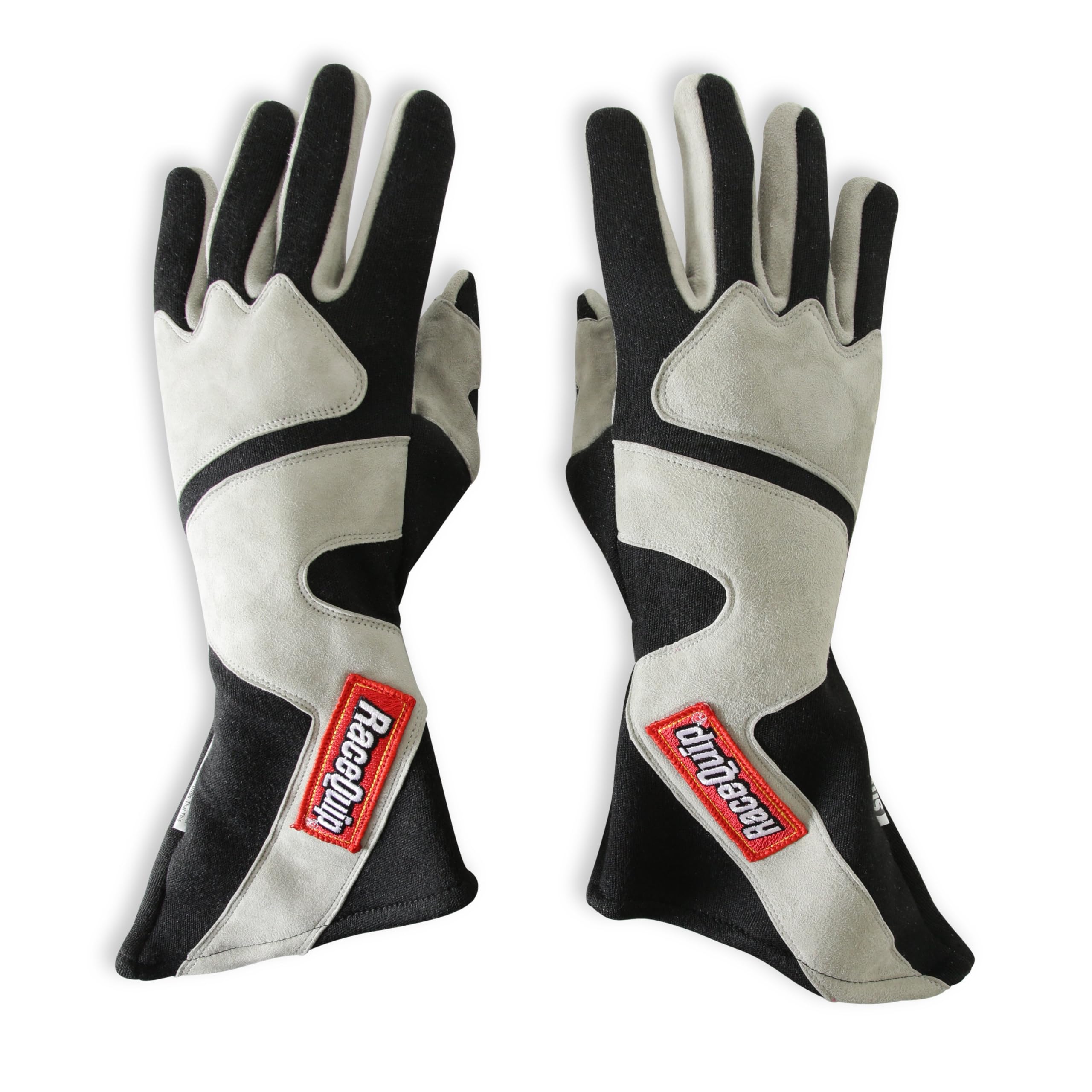 Racequip Long Gauntlet Race Gloves 358 Series 2 Layer Nomex Sfi 3.3/5 Gray/Black Large 358605