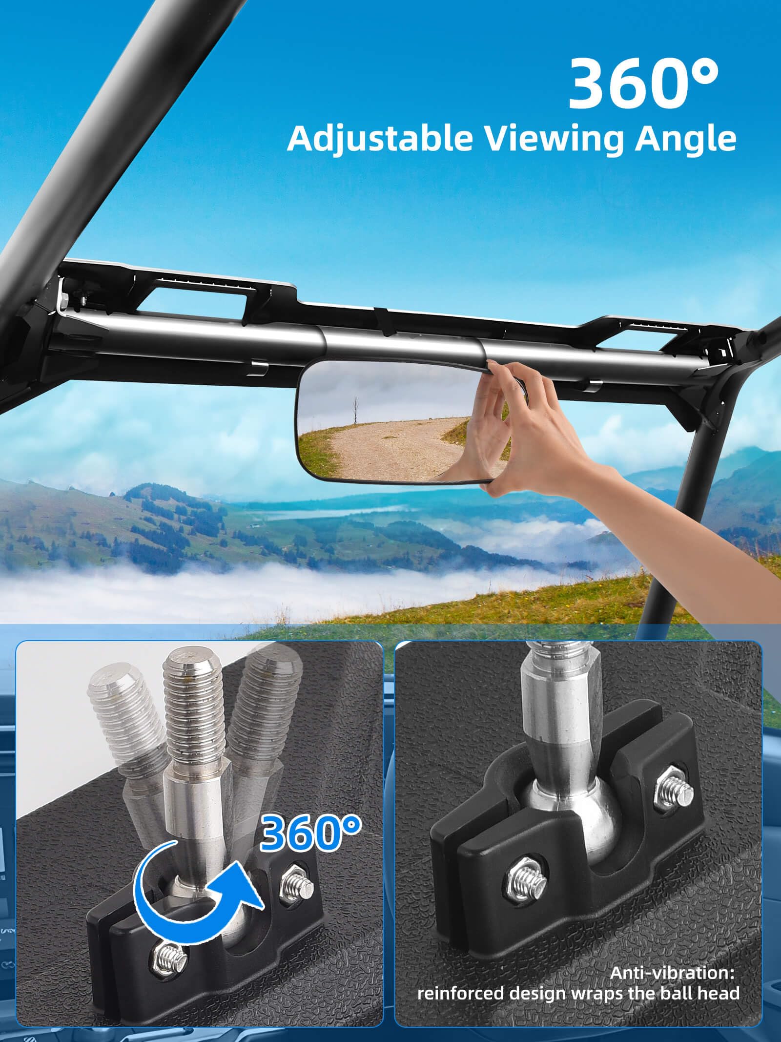 ZIDIYORUO Polaris Ranger Rear View Mirror, HD Center Rear View Mirror for Polaris Ranger 500 570 900 XP 1000XP Crew 2017-2023 on