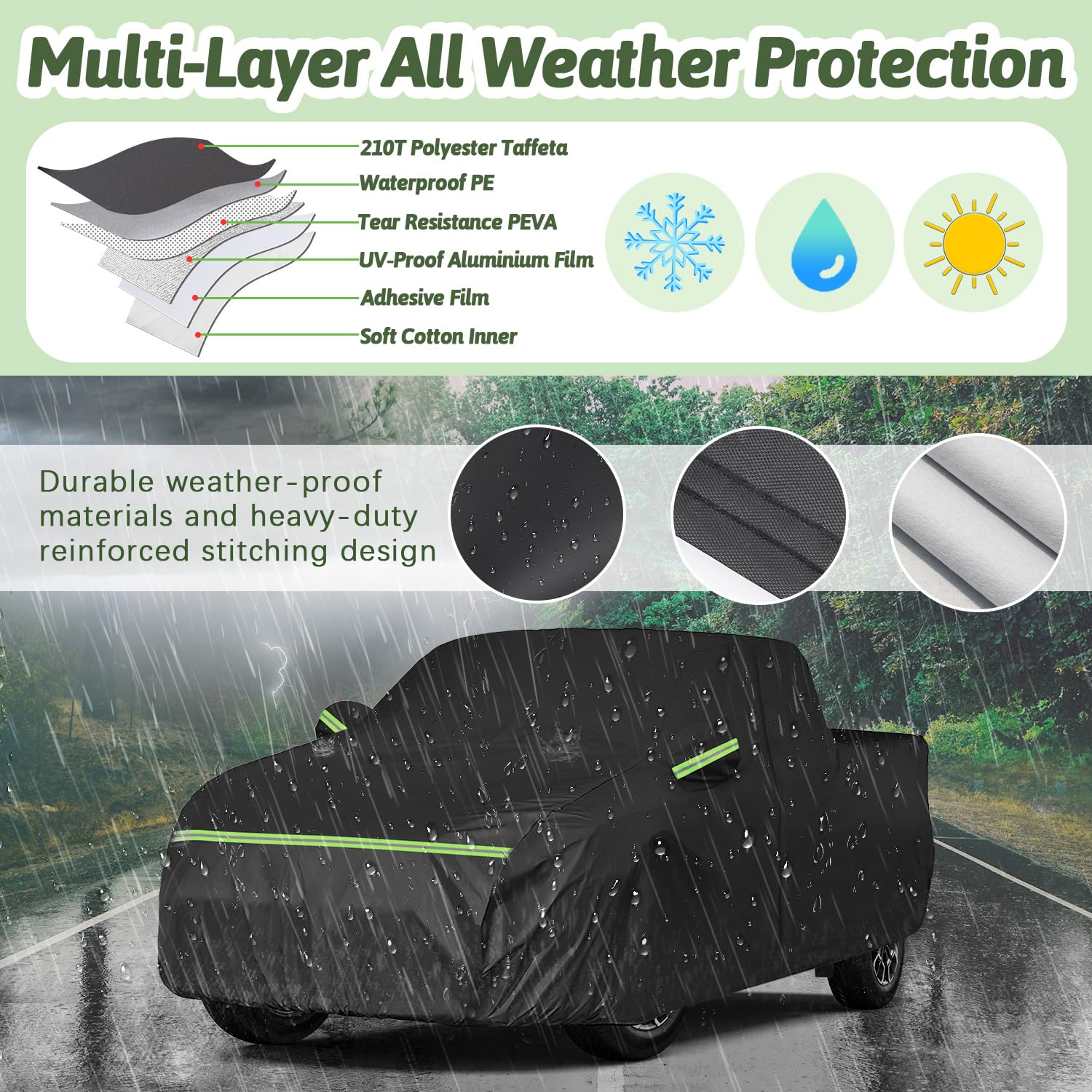 Car Cover for Ford F150 Super Crew Cab 5.5ft Bed, 6 Layers Waterproof All Weather Car Cover with Door Zipper & Cotton Lining for