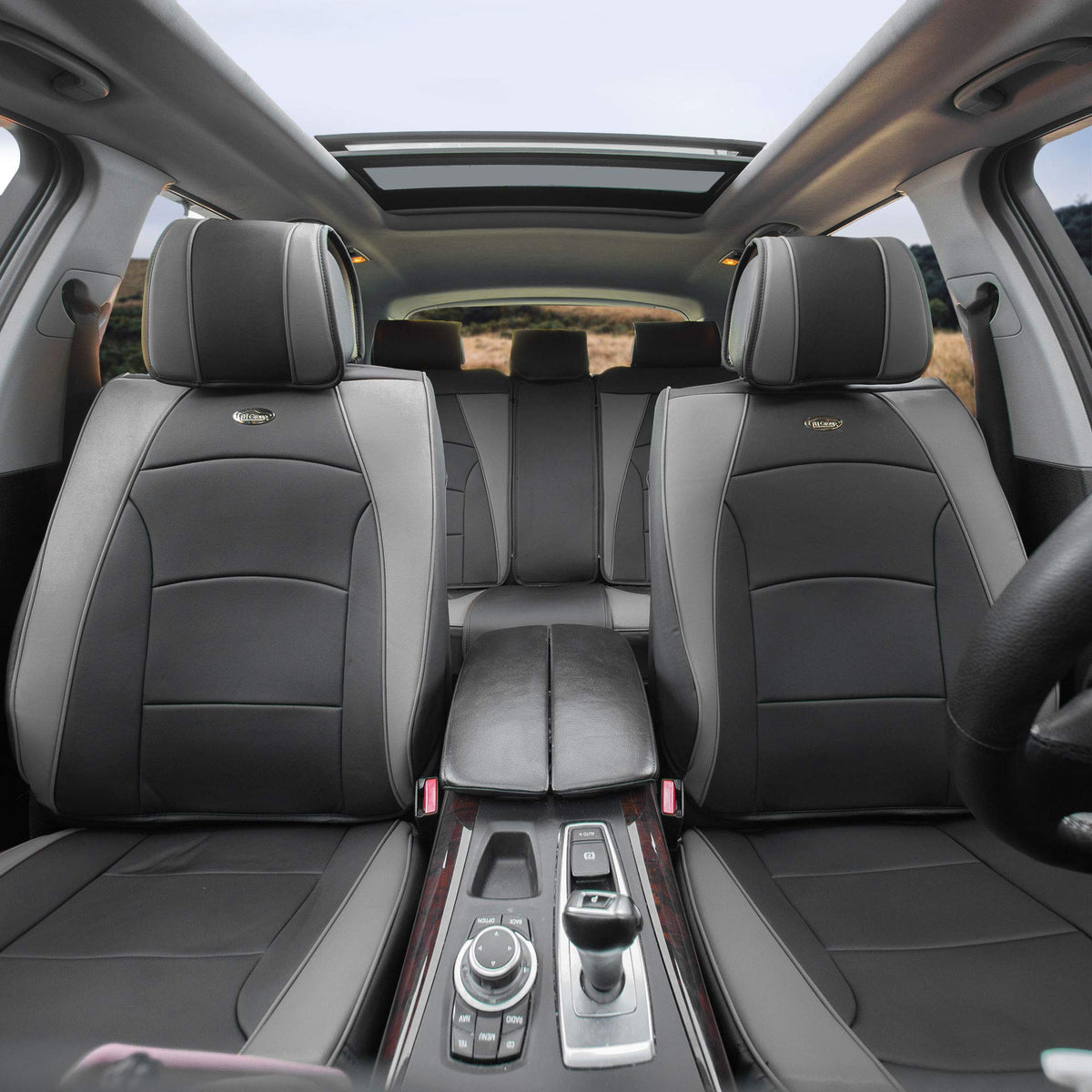 Fh Group Car Seat Cover Cushion - Full Set Of Seat Covers For Cars Trucks Suv, Gray Black Deluxe Leatherette Car Seat Cushions,