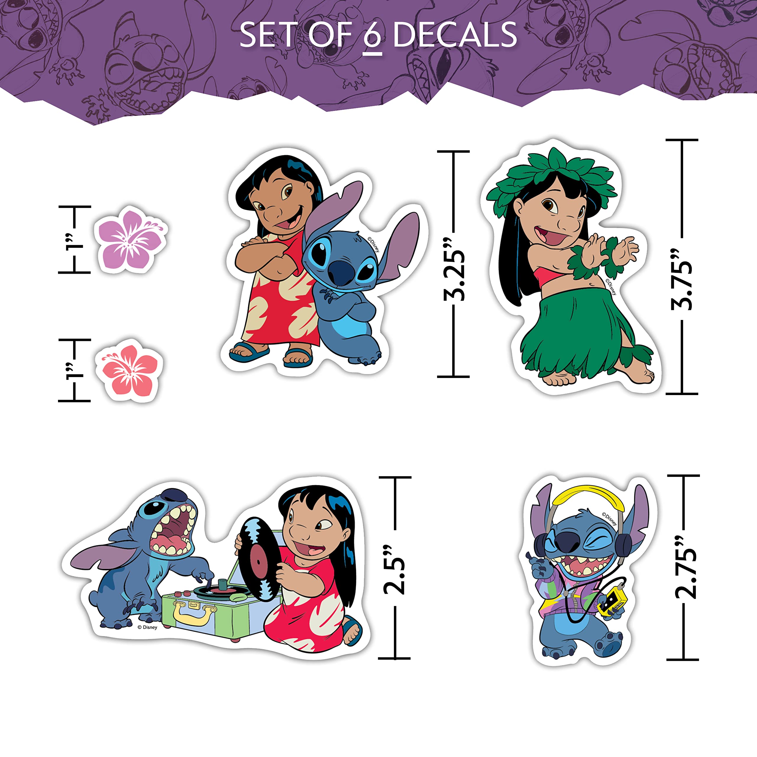 Disney Lilo and Stitch Decals - Set of 6 Lilo and Stitch Stickers for Kids and Adults - Vinyl Decals for Laptop, Tumbler, Water