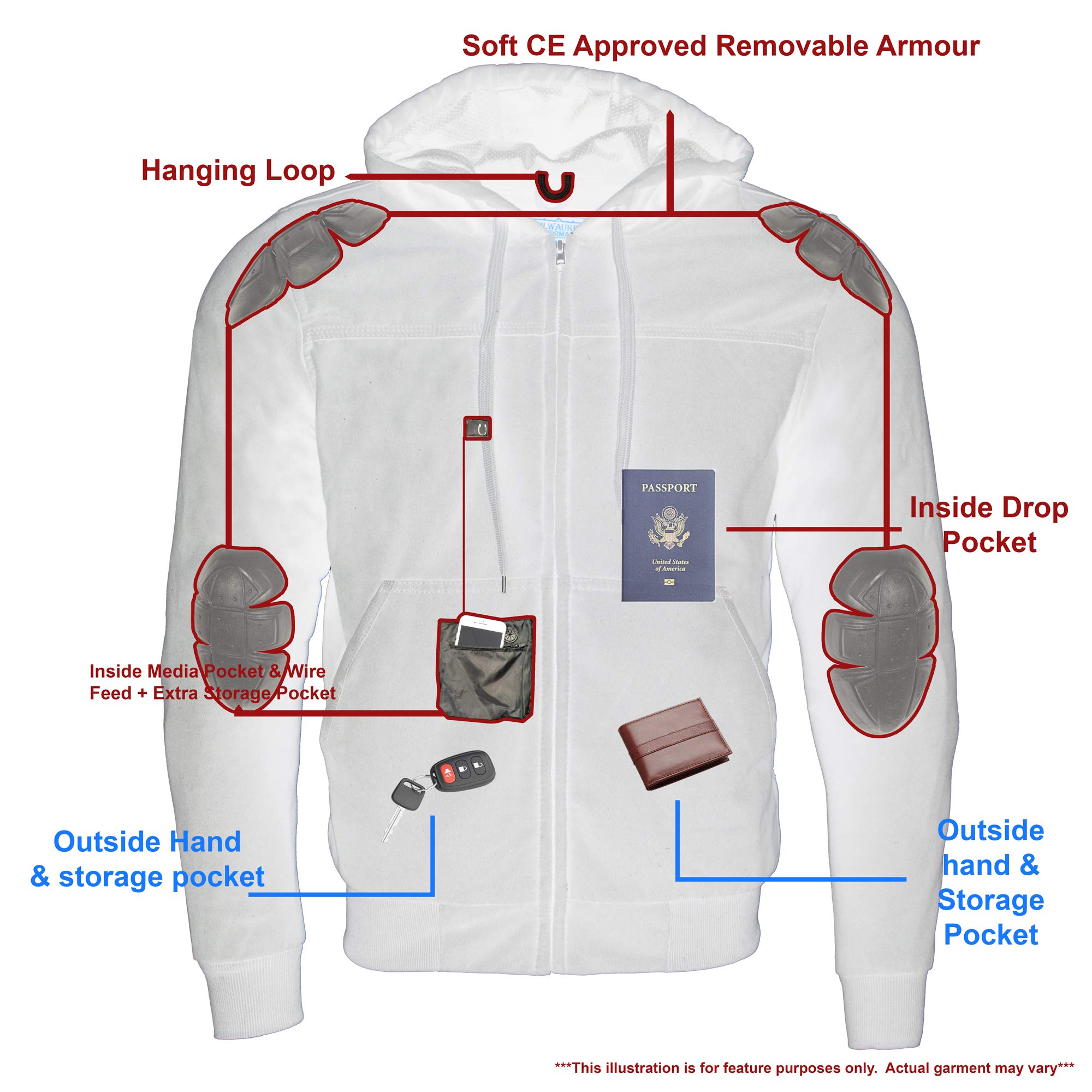 Milwaukee Leather Mpm1788 Men'S Black Ce Approved Armored Riding Hoodie Sweater With Aramid By Dupont Fibers - 5X-Large