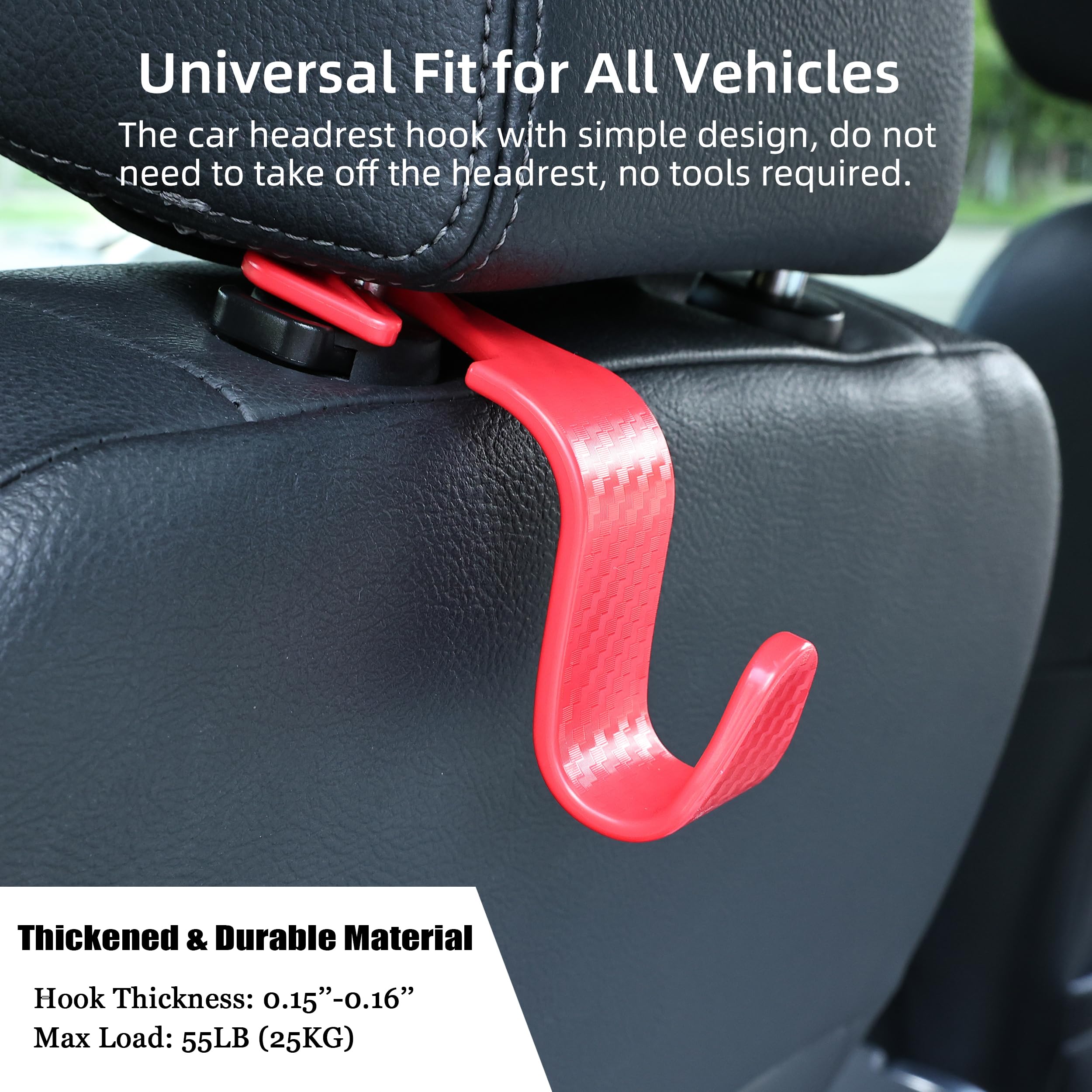 Amooca Car Seat Headrest Hook 4 Pack Hanger Storage Organizer Universal For Handbag Purse Coat Universal Fit Vehicle Car Red Che