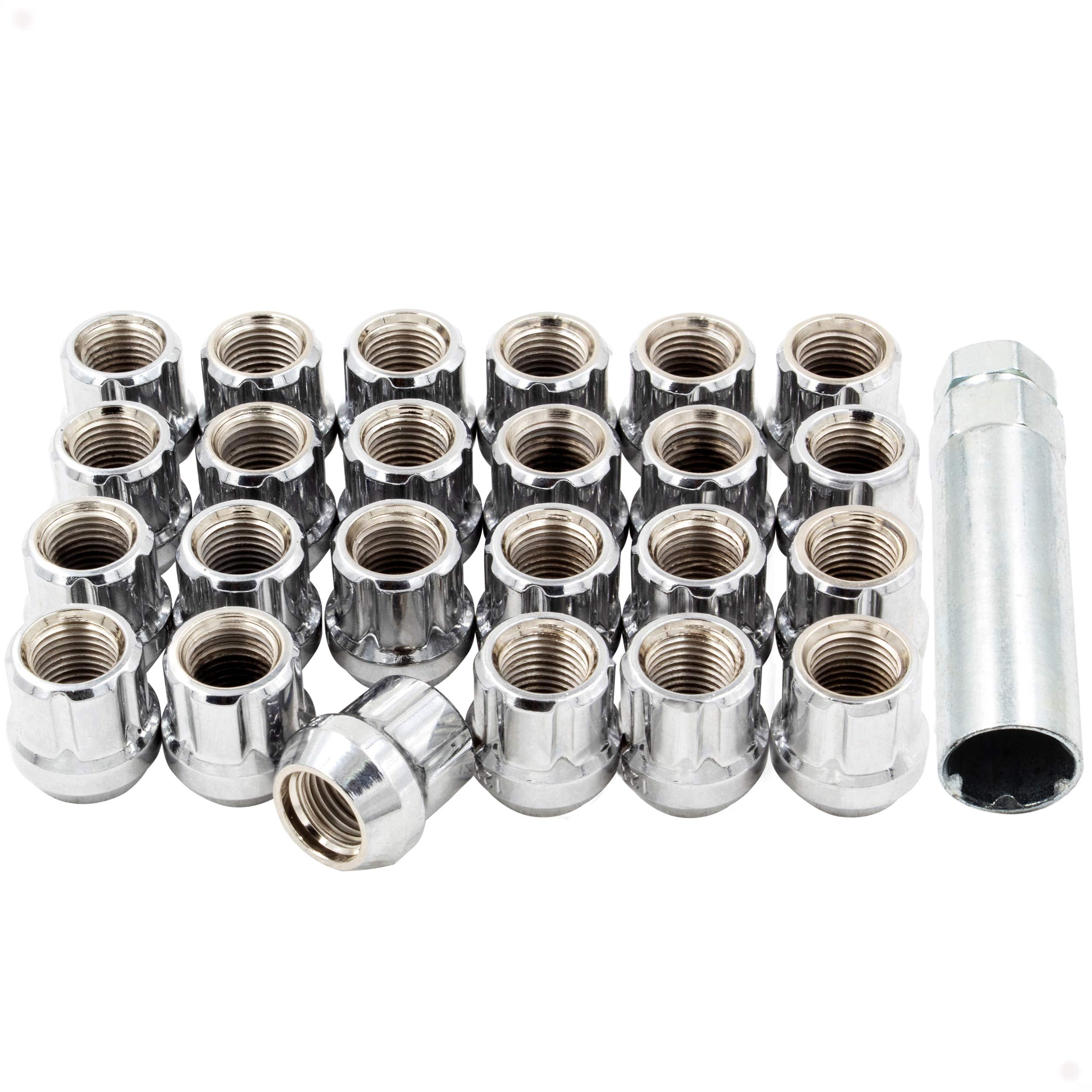 Wheel Accessories Parts Chrome Lug Nut Kit Set of 32 M14x1.5 Lug Nuts Spline Open End Bulge Acorn M14x1.50 Thread 1.00(25.4mm) 