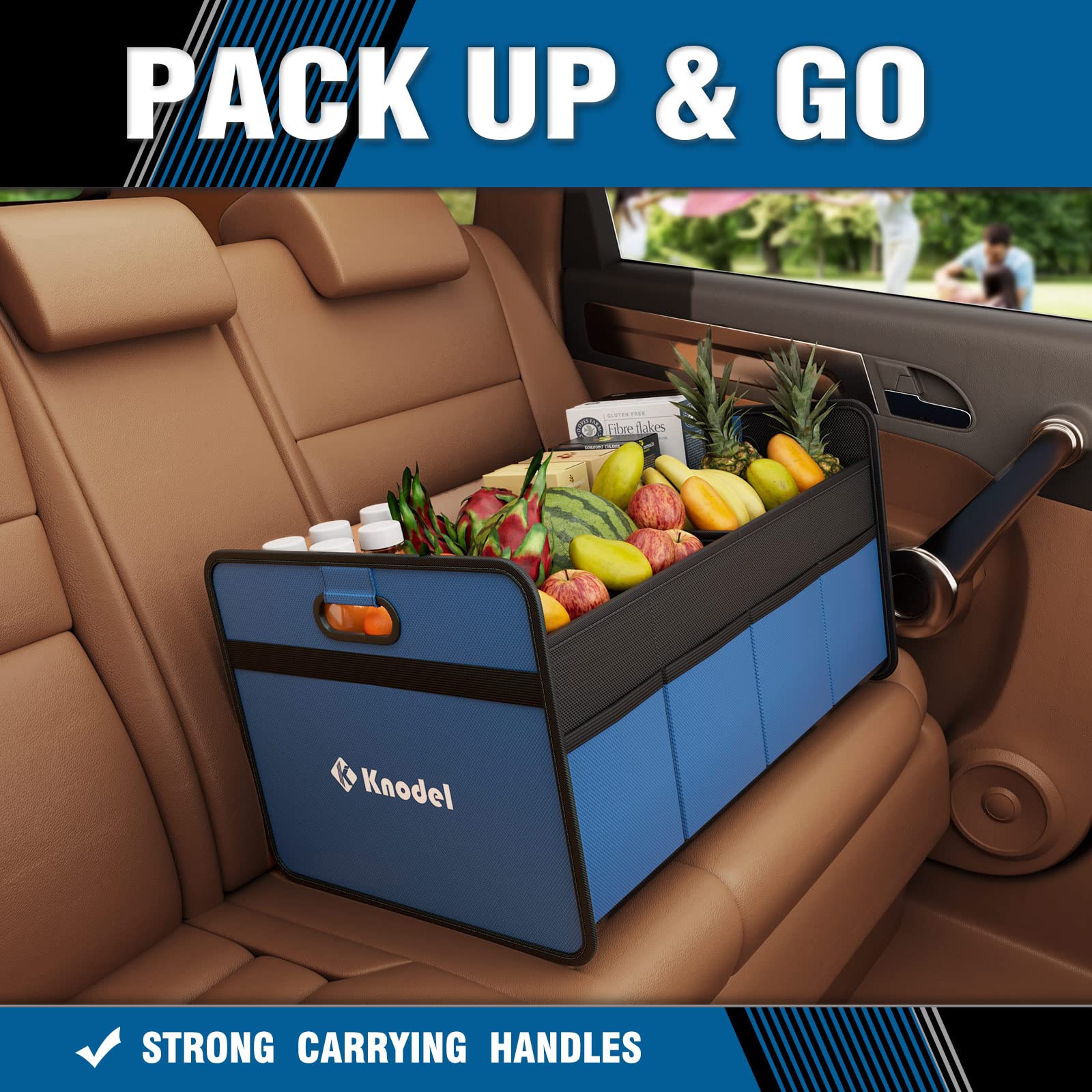 K Knodel Car Trunk Organizer, Foldable Trunk Organizer For Car, Automotive Consoles & Organizers, Car Trunk Storage Organizer With Reinforced Handles (Blue)