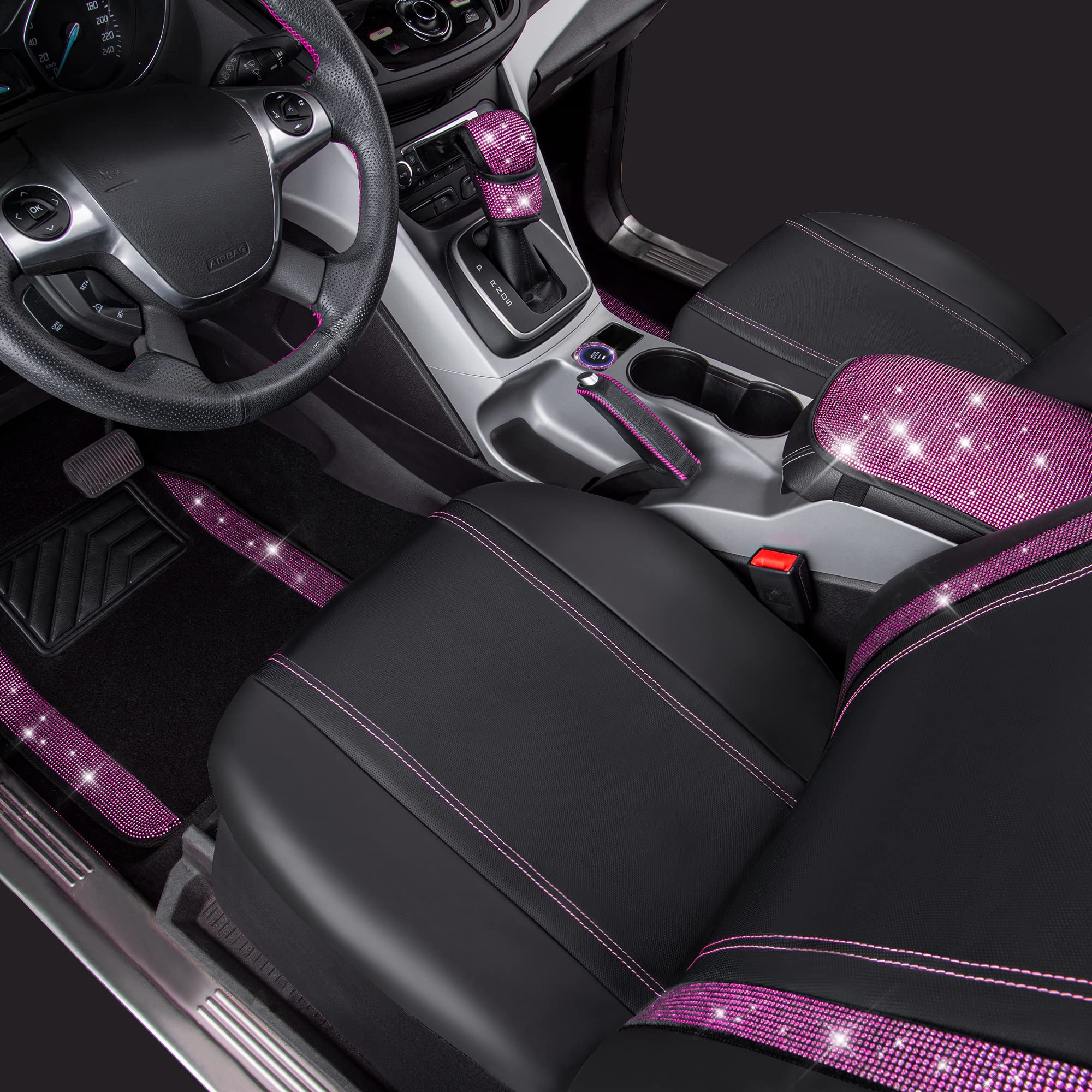 Car Pass Bling Rhinestone Diamonds Car Seat Covers Leather Shining Diamond Car Floor Mats Carpet With Anti-Slip Nibs Bling Car A