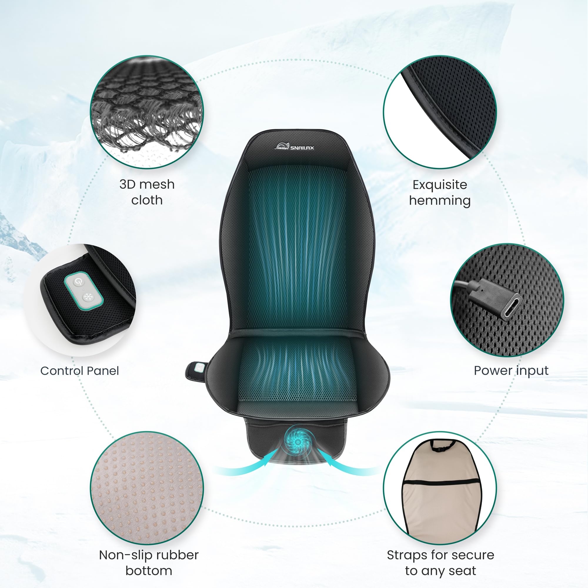 Snailax 2025 Cooling Seat Cover for Car, 12V Cooling Car Seat Cushions, Cooling Seat Pad with 3 Adjustable Cooling Air Speeds fo