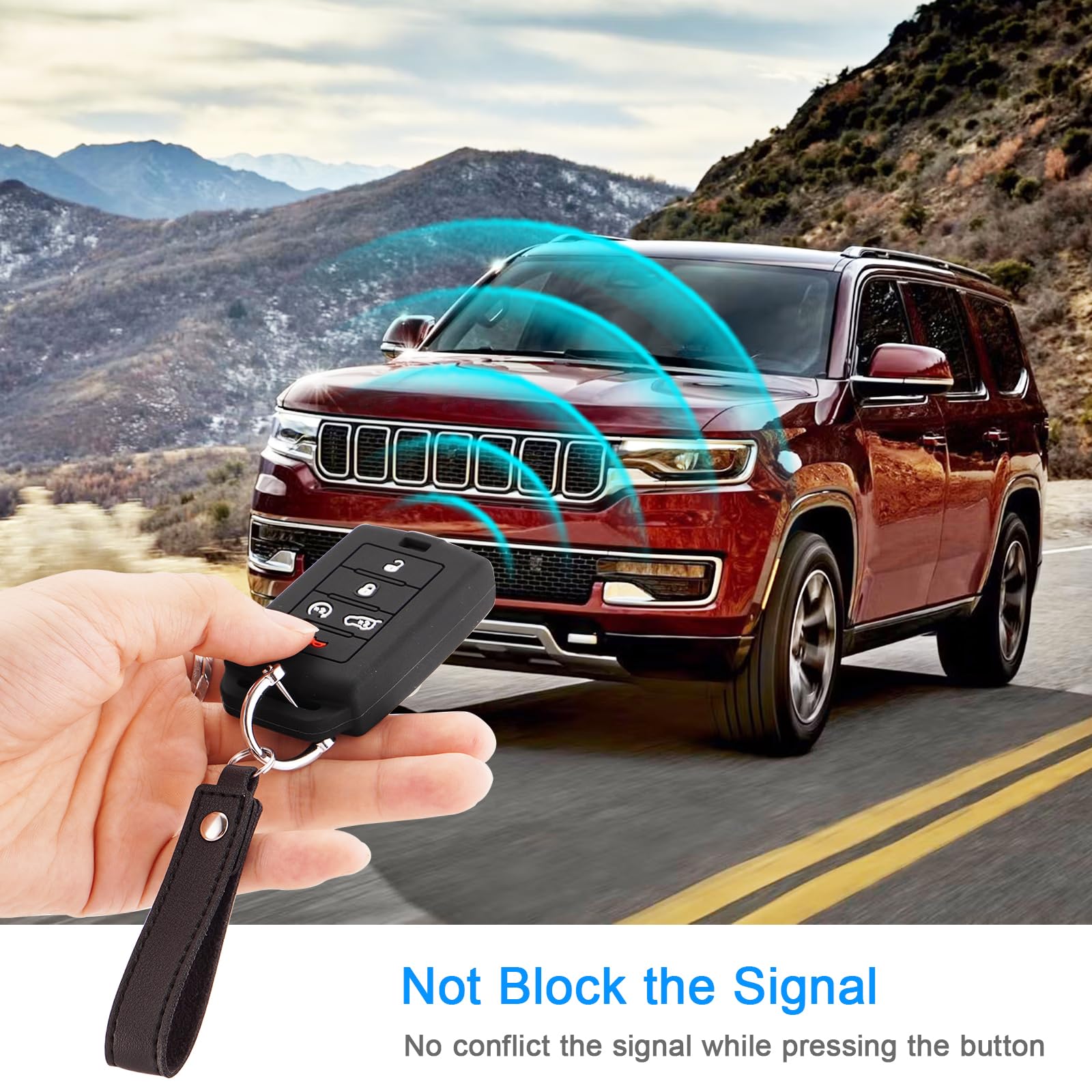 Koaudb Silicone Key Fob Cover Fit For 2021-2024 Jeep Grand Cherokee, For 2021-2023 Grand Cherokee L, For 2022 2023 Grand Wagonee