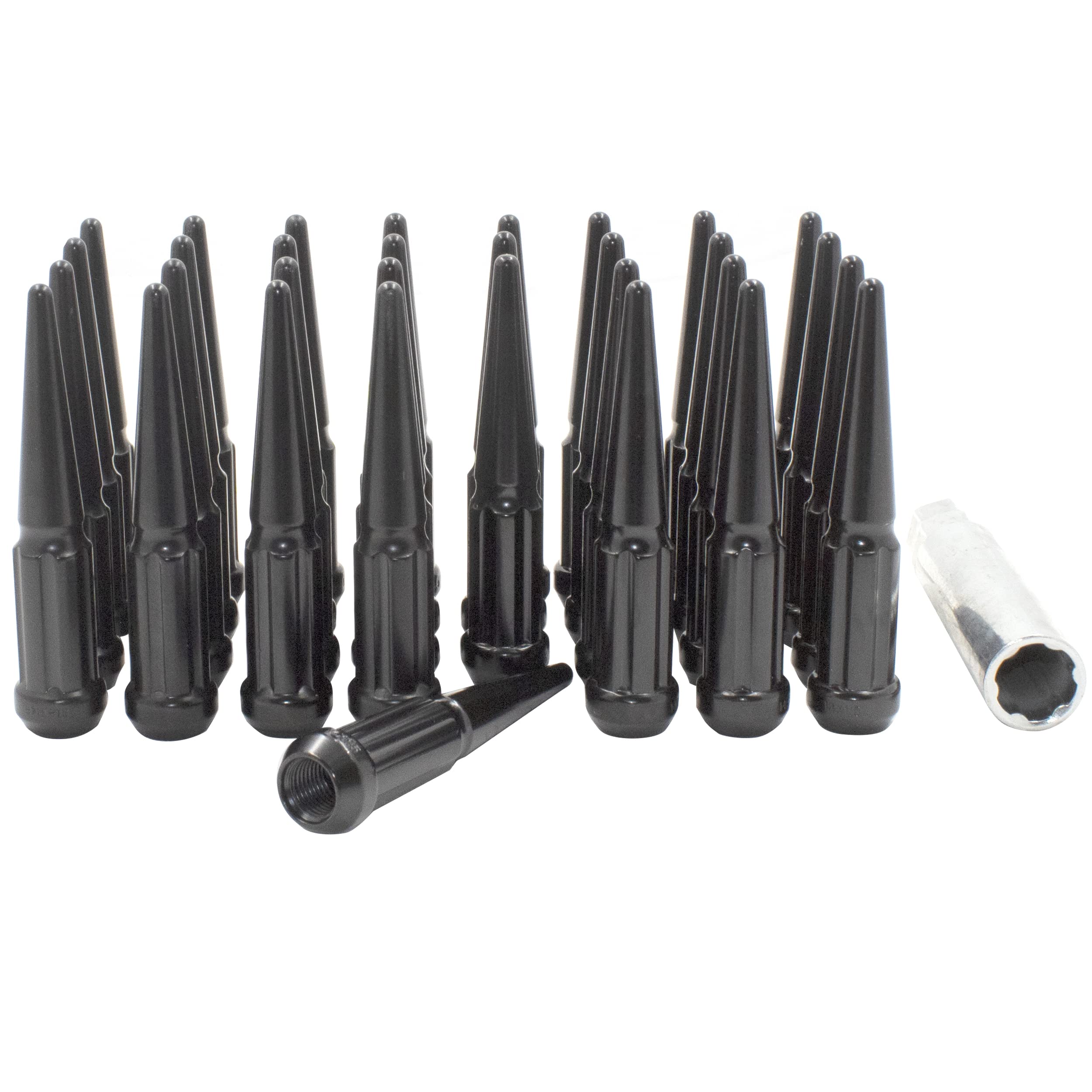 Wheel Accessories Parts 32 Pcs M14x1.5 14x1.5 Thread Spiked 4.4 Long Lug Nuts Black Chrome Truck Spline Fits 1999+ Chevy Silvera