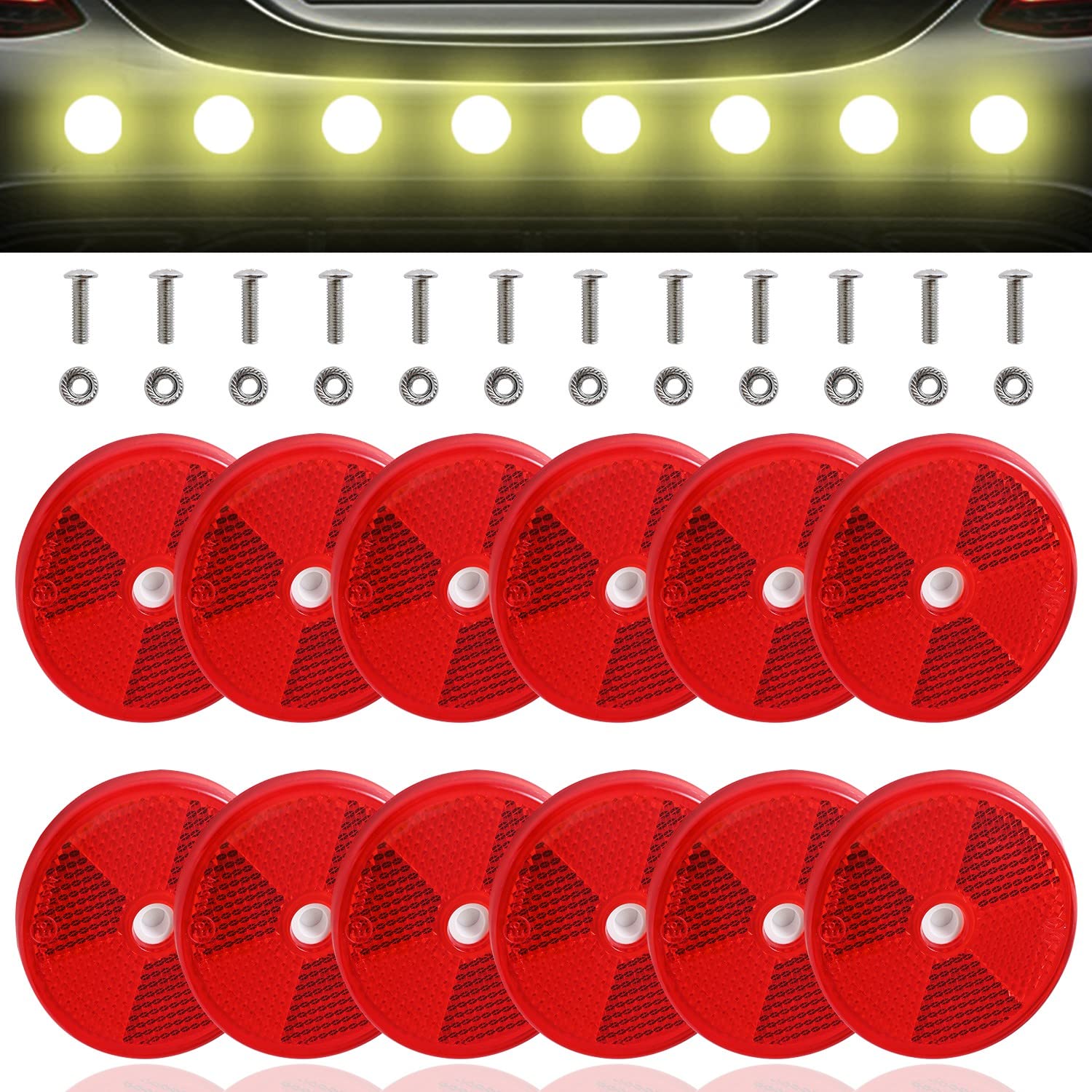 Abnaok 12 Pack Front Reflector Round Reflector For Driveway Fence Gate Posts Trailers Safety Reflectors Automobiles Boats Mailbo