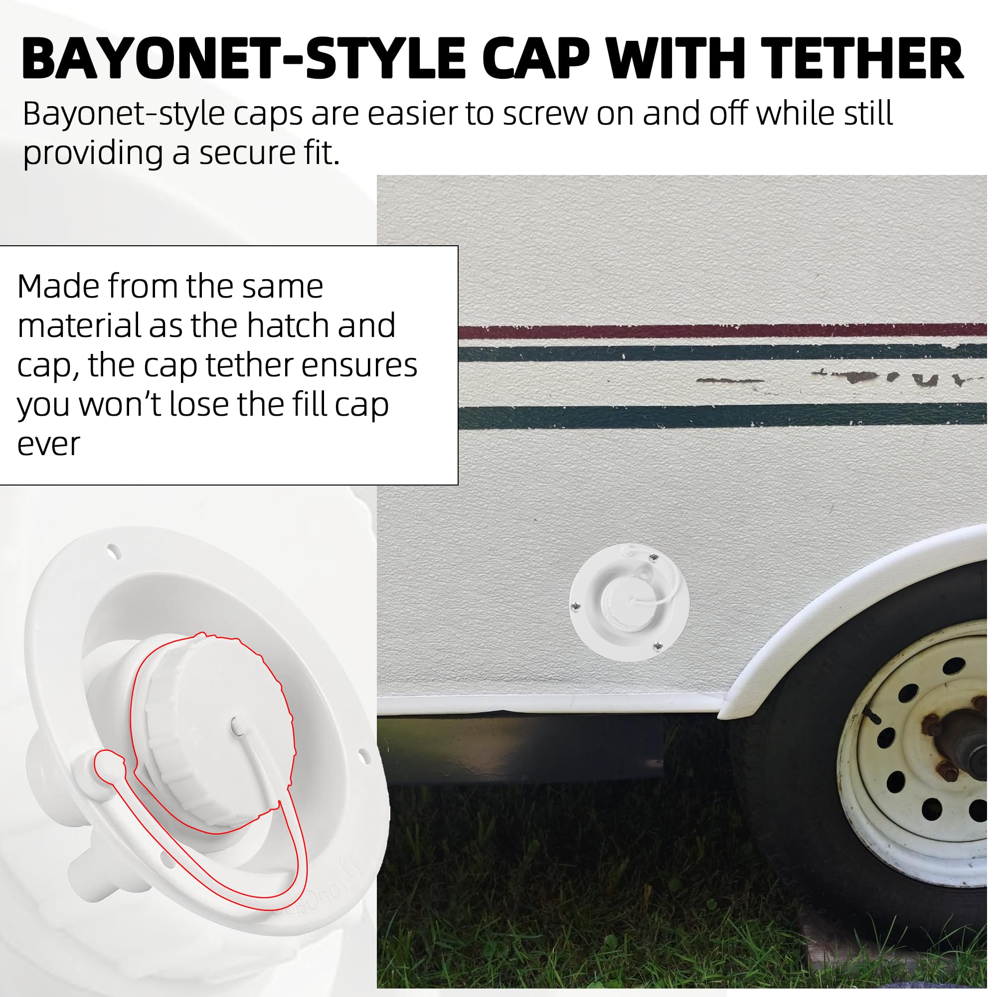 Tongass (2-Pack) Universal Fit Gravity Feed Fresh Water Fill Hatch Inlet For Rv Trailers (White) - 4.5'' Diameter Fill Hatch Inl