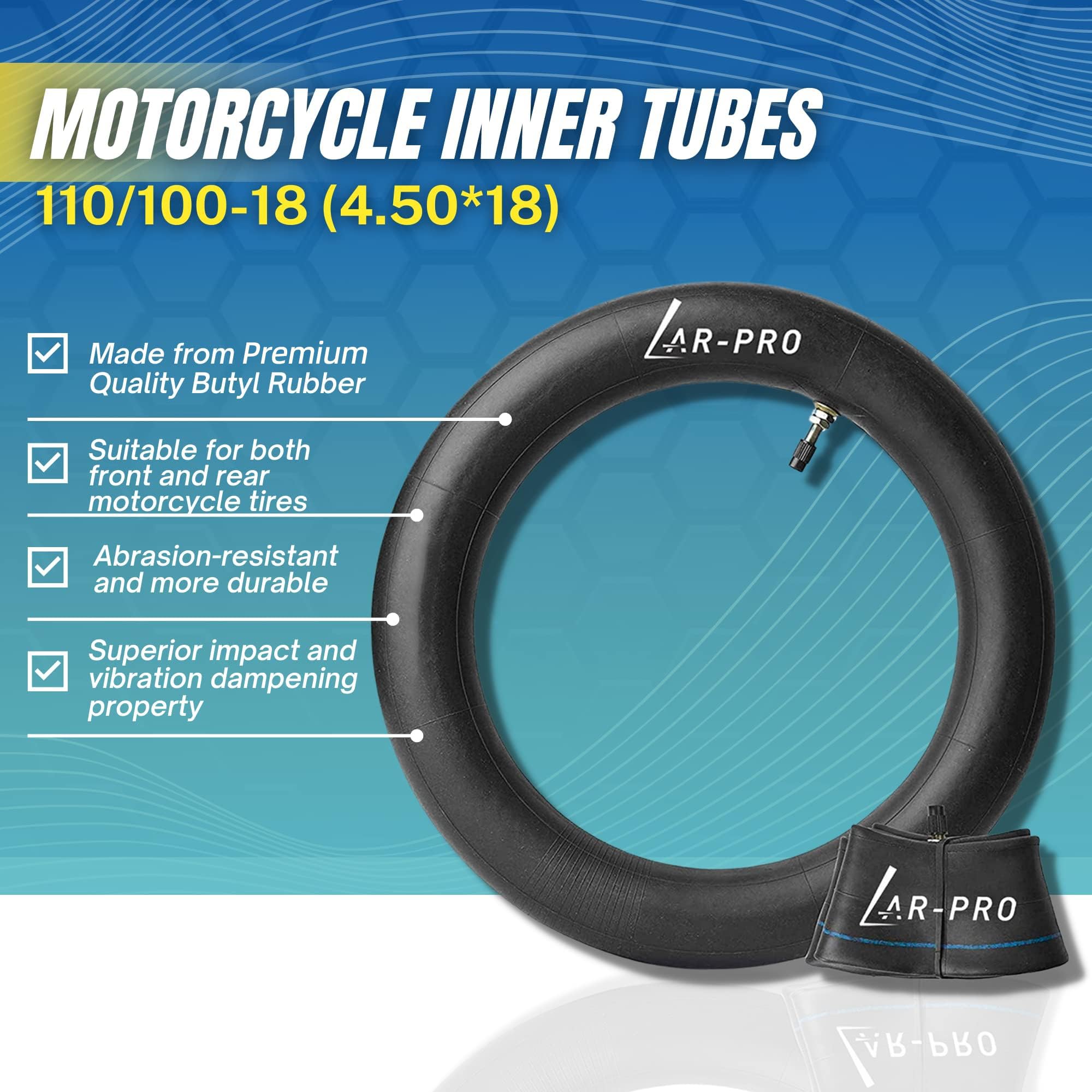 (2-Pack) 110/100-18 (4.50 X 18) Heavy-Duty Motorcycle Inner Tubes - 3Mm Thick Butyl Rubber Inner Tubes - Tr4 Valve Stems - Desig