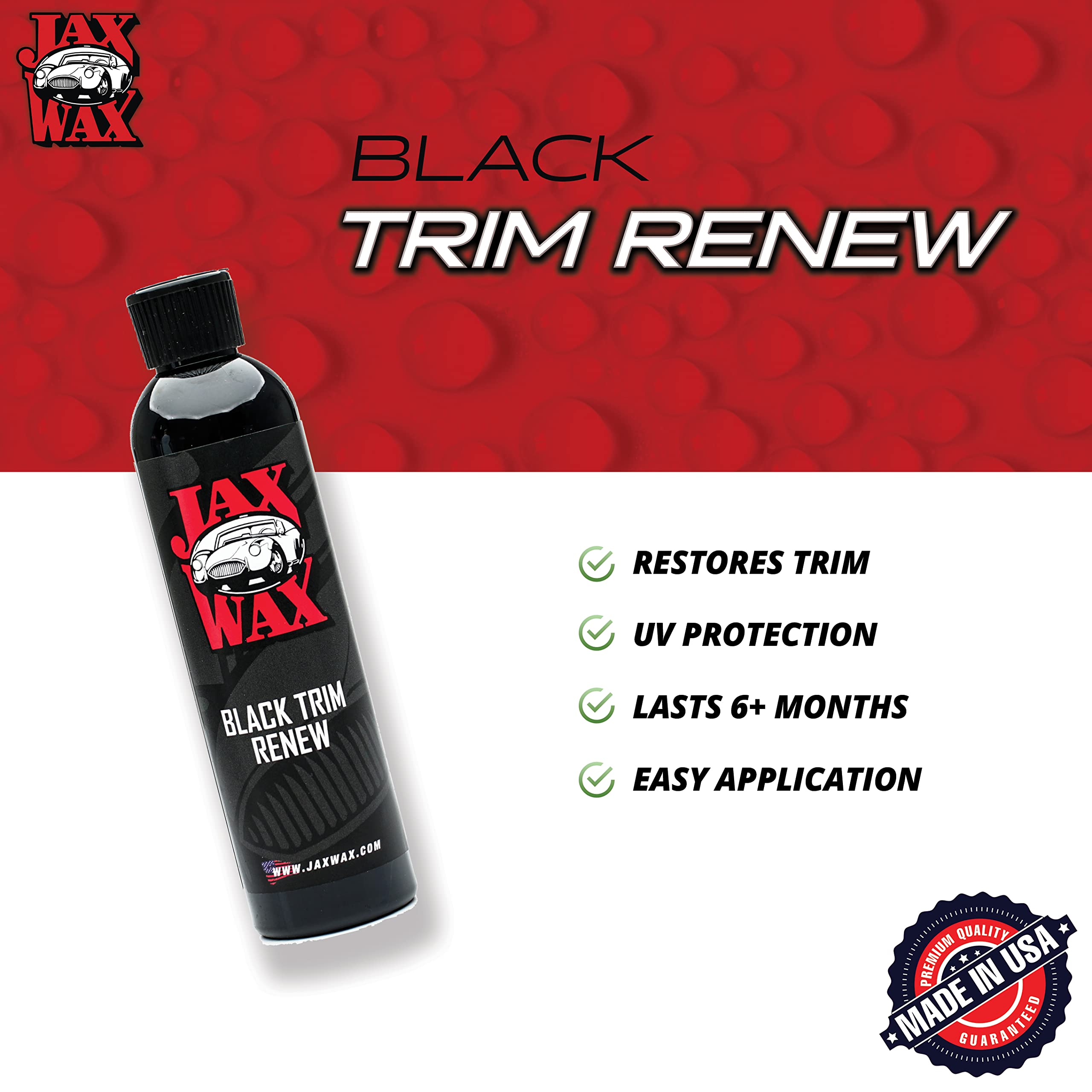 Jax Wax Black Trim Renew - Long-Lasting Car Trim Restorer and Refurbisher - Restore Faded Plastic Trim for a Like-New Condition - 8oz Bottle