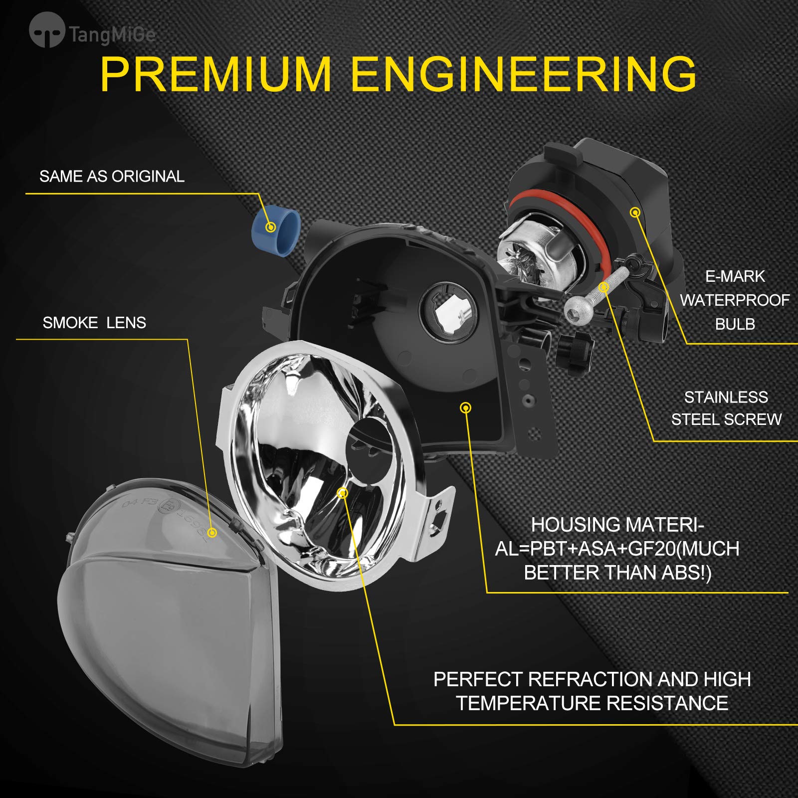 Tangmige Fog Lights Lamps For Bmw 3 Series (323I 325I 325Xi 328I Xdrive 330Xi 335D 335I 328Xi 335Xi 330I Sedan E90 / Wagon E91), (W/O Sport Package) 2006 2007 2008 2009, 1 Pair, Smoke Lens