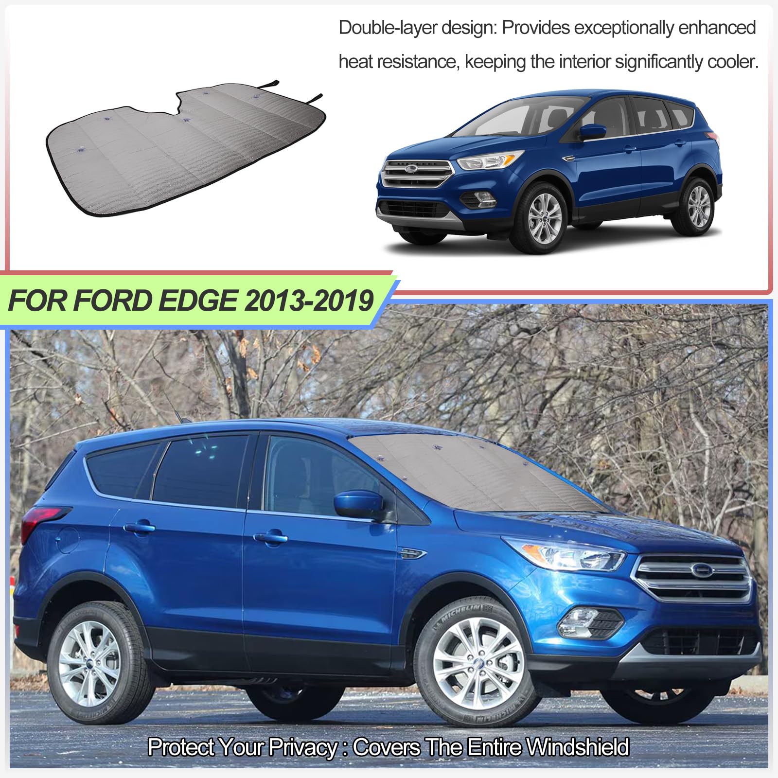 Front Windshield Sunshade For Ford Escape 2013-2019 Suv (Not Fit Titanium), Front Window Sun Shade, Foldable Reflective Sun Visor, Screen Shield Cover Uv Blocker Protector Heatshield With Suction Cups