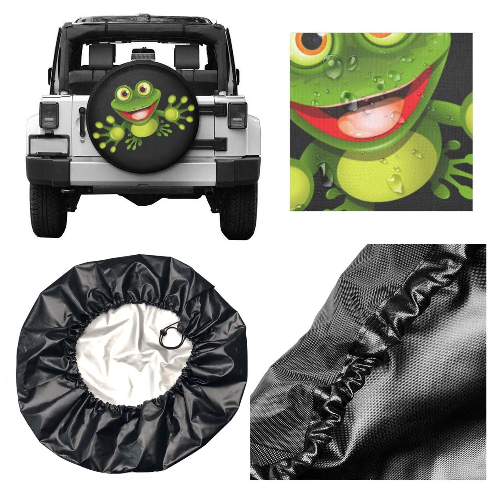 Cute Happy Frog with Big Eyes Spare Tire Cover Universal Waterproof Tire Wheel Covers Dust-Proof Wheel Tire Protector Tyre Cover