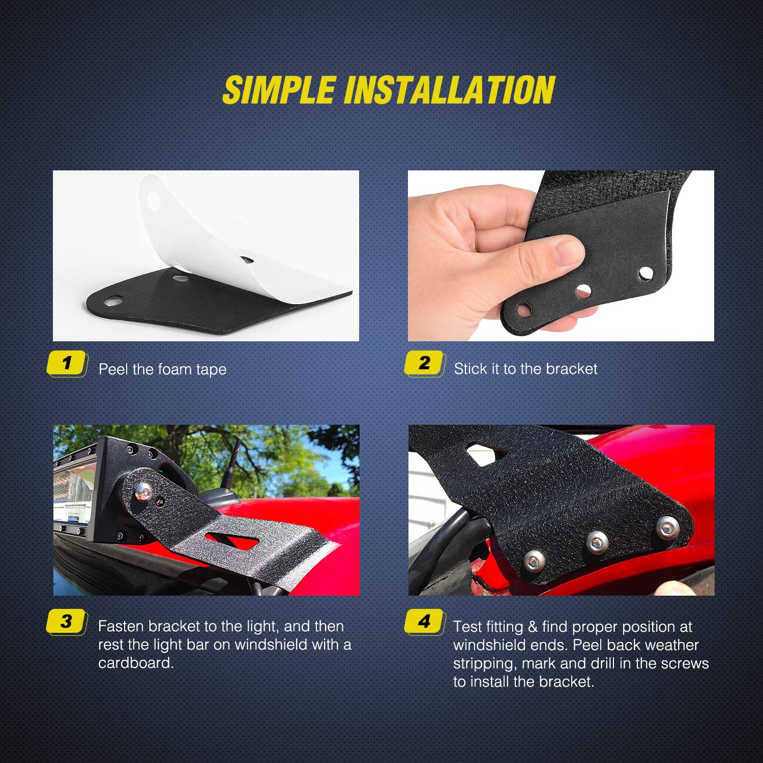 Nilight 90031B 2Pcs 52” Curved Led Light Bar Bracket At Upper Windshield Roof Cab For 99-06 Chevy Silverado Suburban Avalanche Tahoe & Gmc Yukon Sierra, 2 Years Warranty