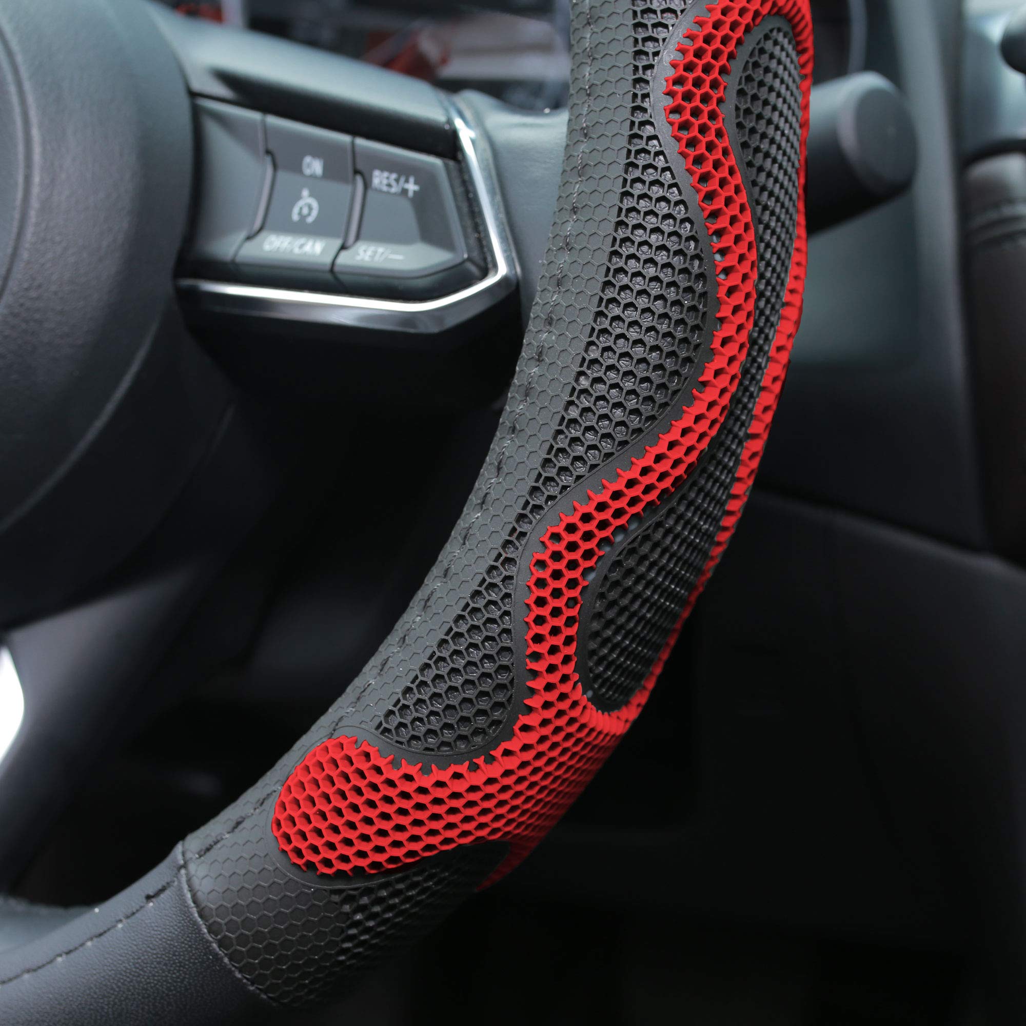 Fh Group Fh2010Red Universal Fit Leather With Silicone Anti-Slip Grip Red Steering Wheel Cover Fits Most Cars, Suvs, And Trucks