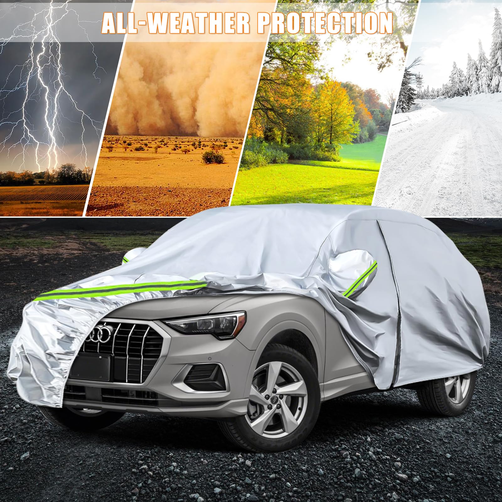 Waterproof Car Covers Replace For 2012-2025 Audi Q3, 6 Layers Silver All Weather Custom-Fit Car Cover With Zipper Door & Windpro