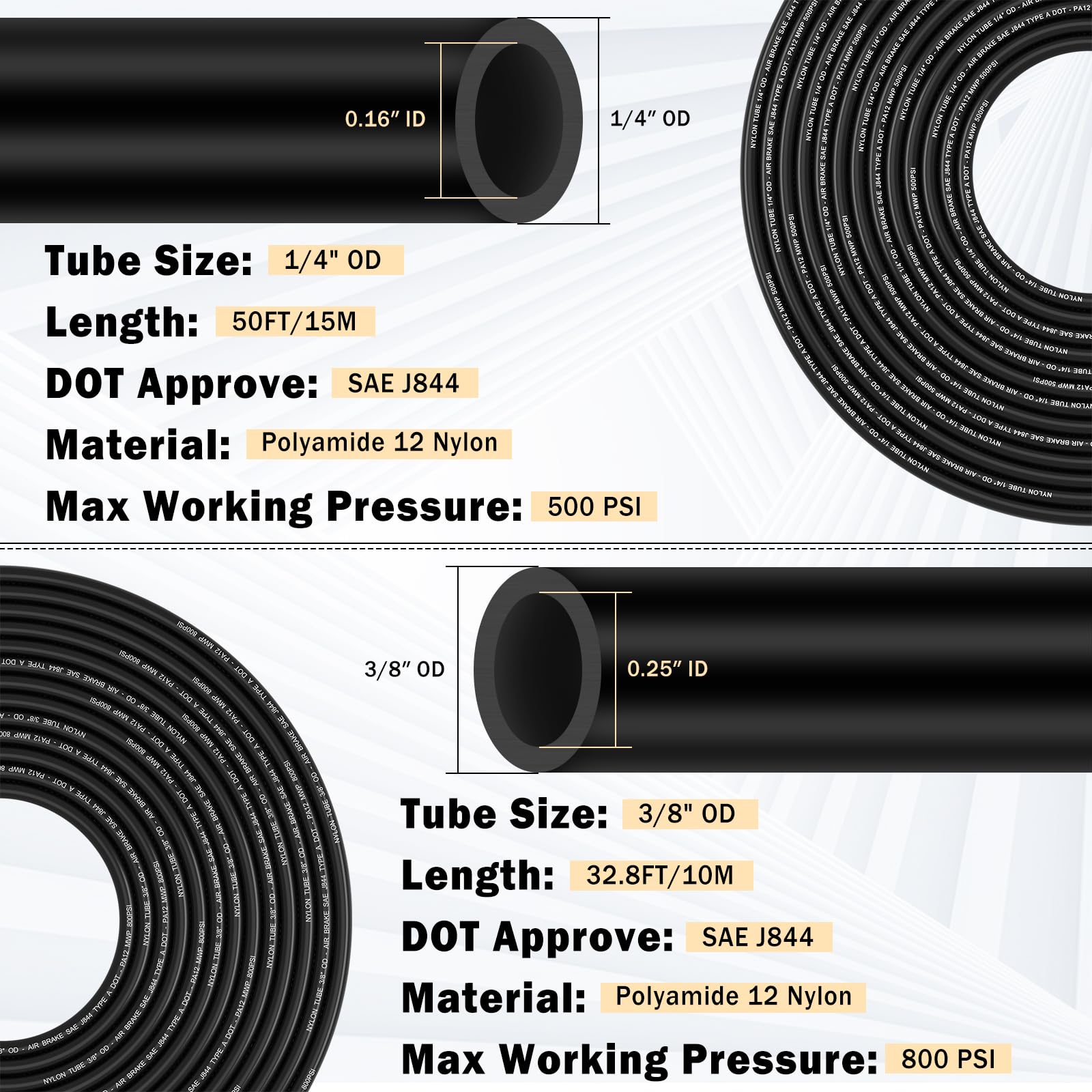 Cheemuii 32 Pcs Brass Dot Air Line Fittings With 50 Ft 1/4'' And 32.8 Ft 3/8'' Dot Air Lines Kit 3/8'' 1/2'' Npt Thread & Quick