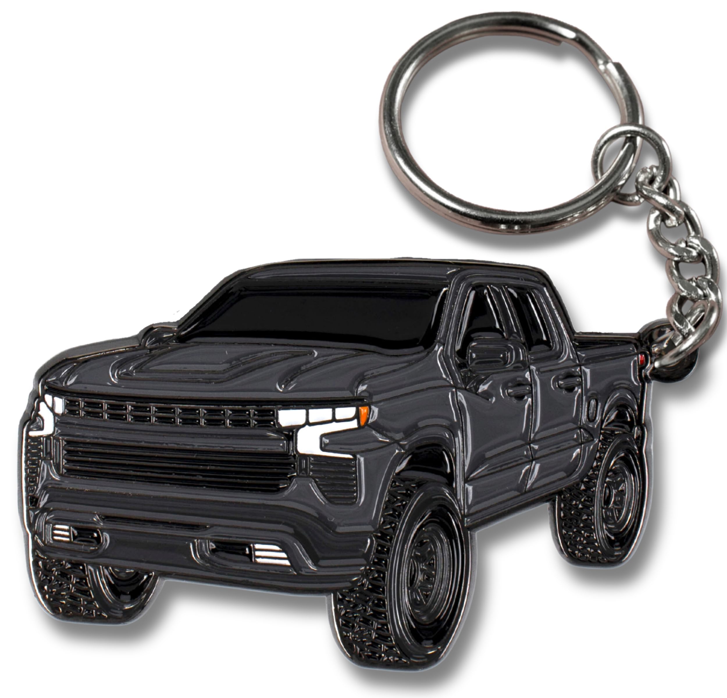 Four Wheel Beast Chevy Keychain Compatible With Chevy Silverado 1500 Accessories - Toy Truck Gifts Men Key Fob (Dark Gray)