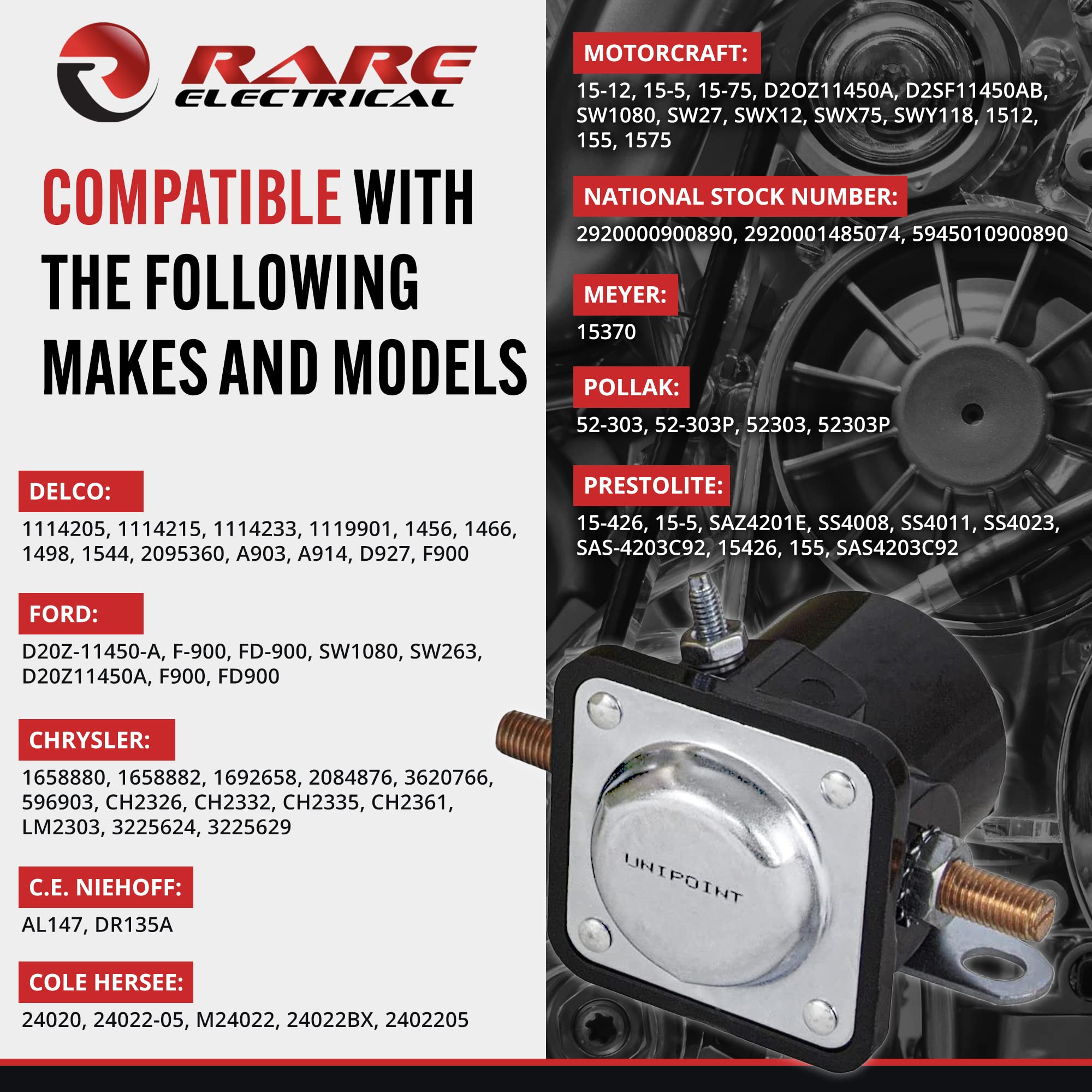 Rareelectrical New Solenoid Compatible With Meyer Hydraulic Pump Motors E47 E57 E60 By Part Numbers 3225624 1658880 Ch2326 Ch2332 Ch2335 Ch2361 Lm2303 24022-05 24020 M24022 2095360 A903 A914 D927