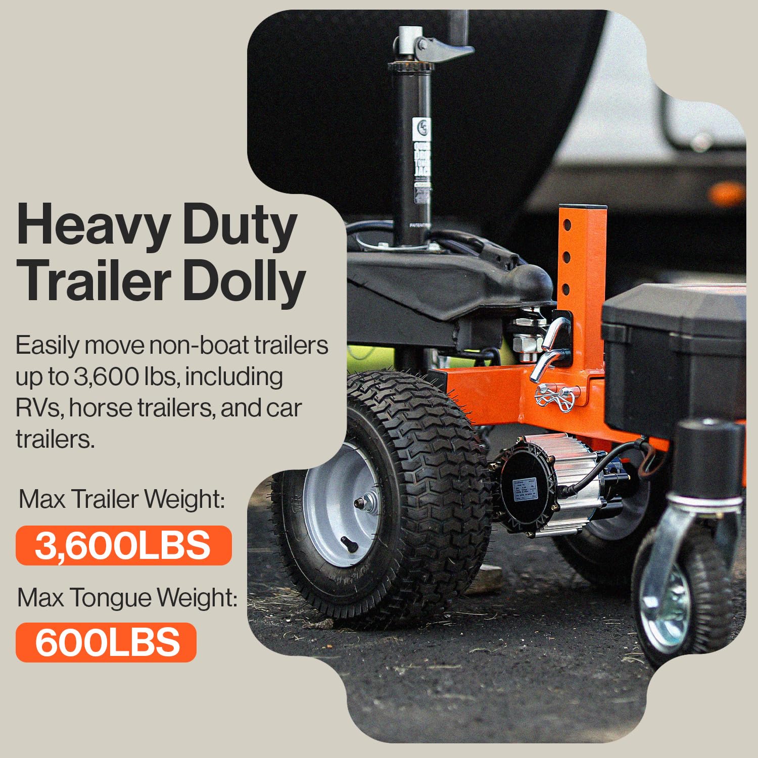SuperHandy Electric Trailer Dolly 3600LBS, 600LB Tongue Weight, DC 24V, 800W, Alloy Steel, Model GEUOS053, Heavy Duty 2
