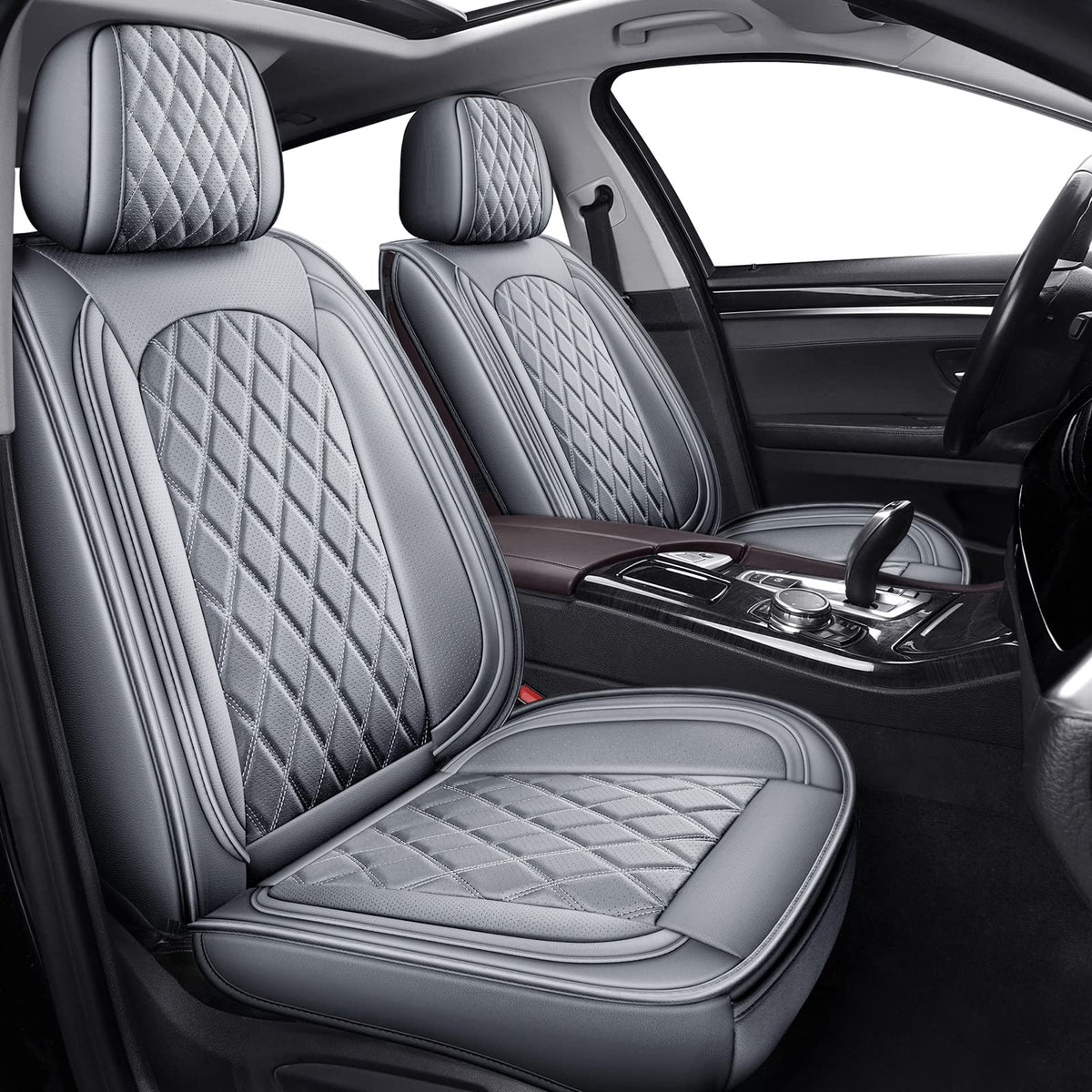 Mirozo Front Car Seat Covers,2Pcs Car Seat Covers Waterproof Faux Leather Automotive Seat Covers Universal Vehicle Seat Covers F