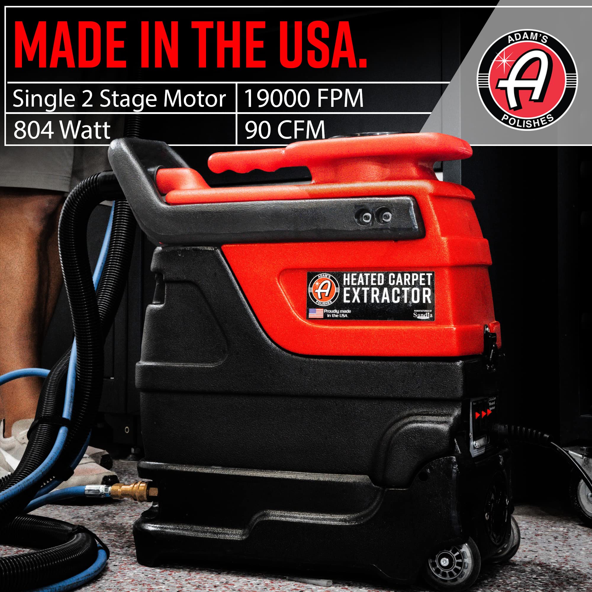 Adam's Polishes Heated Carpet Extractor - Powerful 200 Degree Spot and Upholstery Cleaner, Clear Head Hand Tool, 15 Foot Hose, E