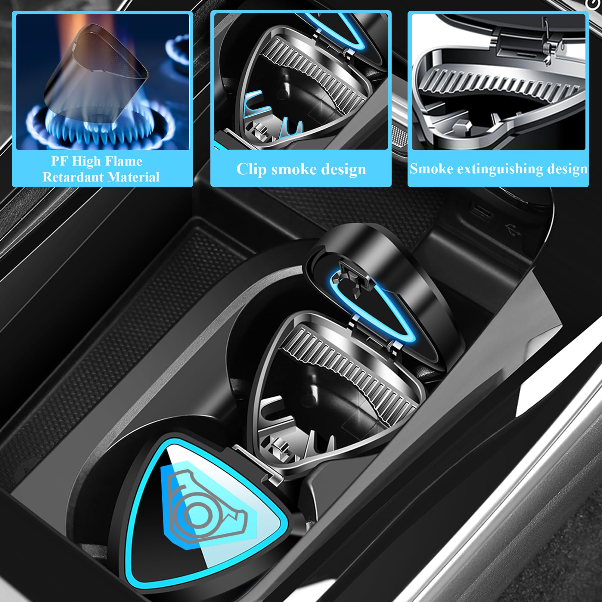 Wainynyda Car Ashtray With Lid Smell Proof, Smokeless Ashtray, Mini Car Trash Can With Rechargeable Led Light And Usb Line