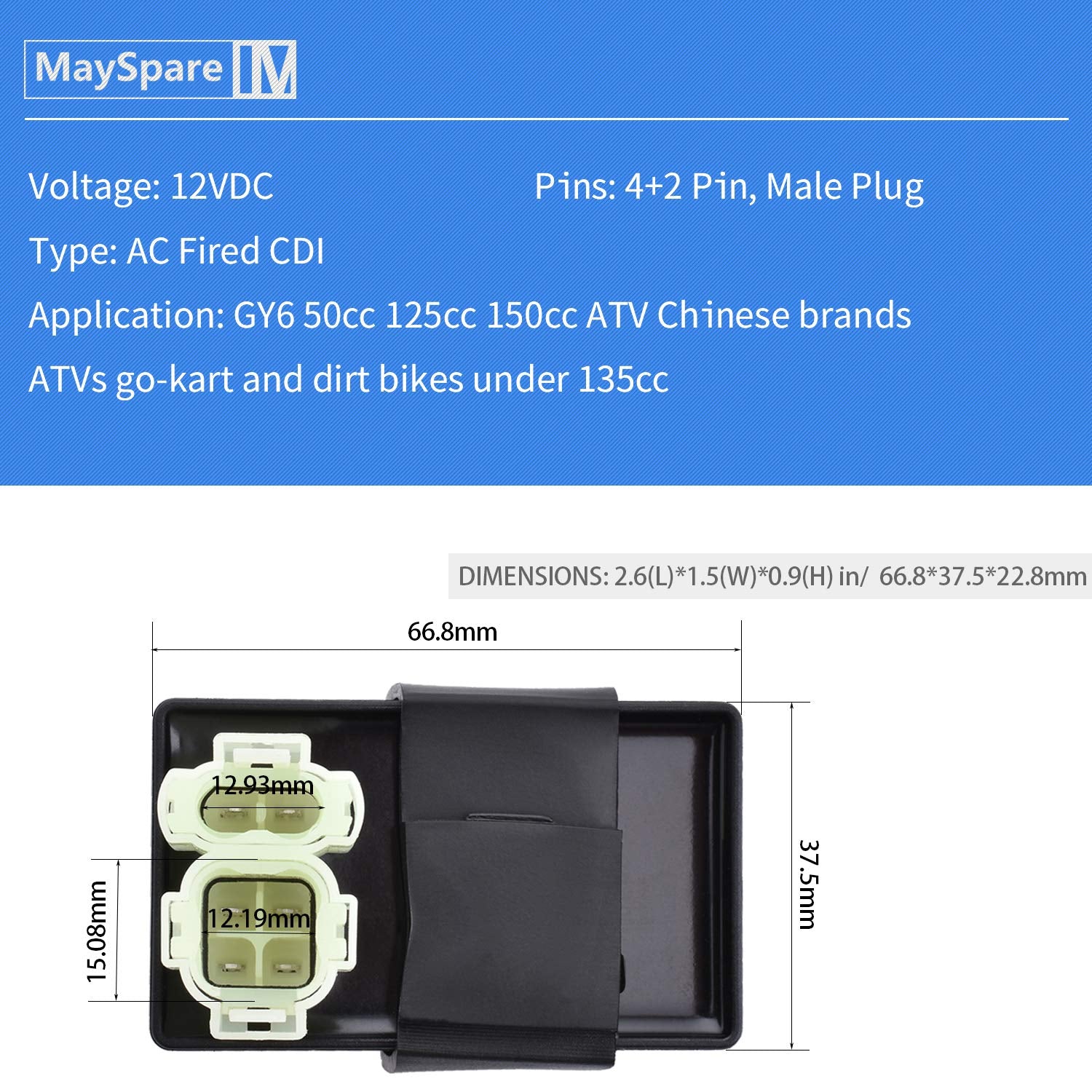 Mayspare 6 Pin Ac Cdi Box For Gy6 50Cc 125Cc 150Cc Atv Taotao Roketa Sunl Lance Scooter Moped Go Kart
