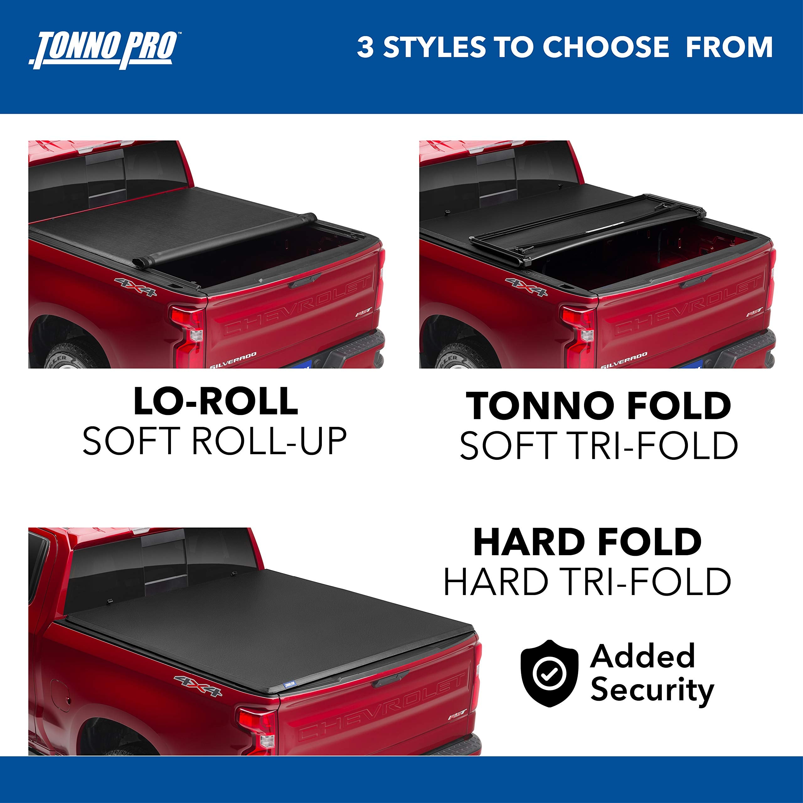 Tonno Pro Lo Roll, Soft Roll-Up Truck Bed Tonneau Cover | Lr-1100 | Fits 2019 - 2023 Chevy/Gmc Silverado/Sierra, Works W/ Multipro/Flex Tailgate 6' 7' Bed (79.4')