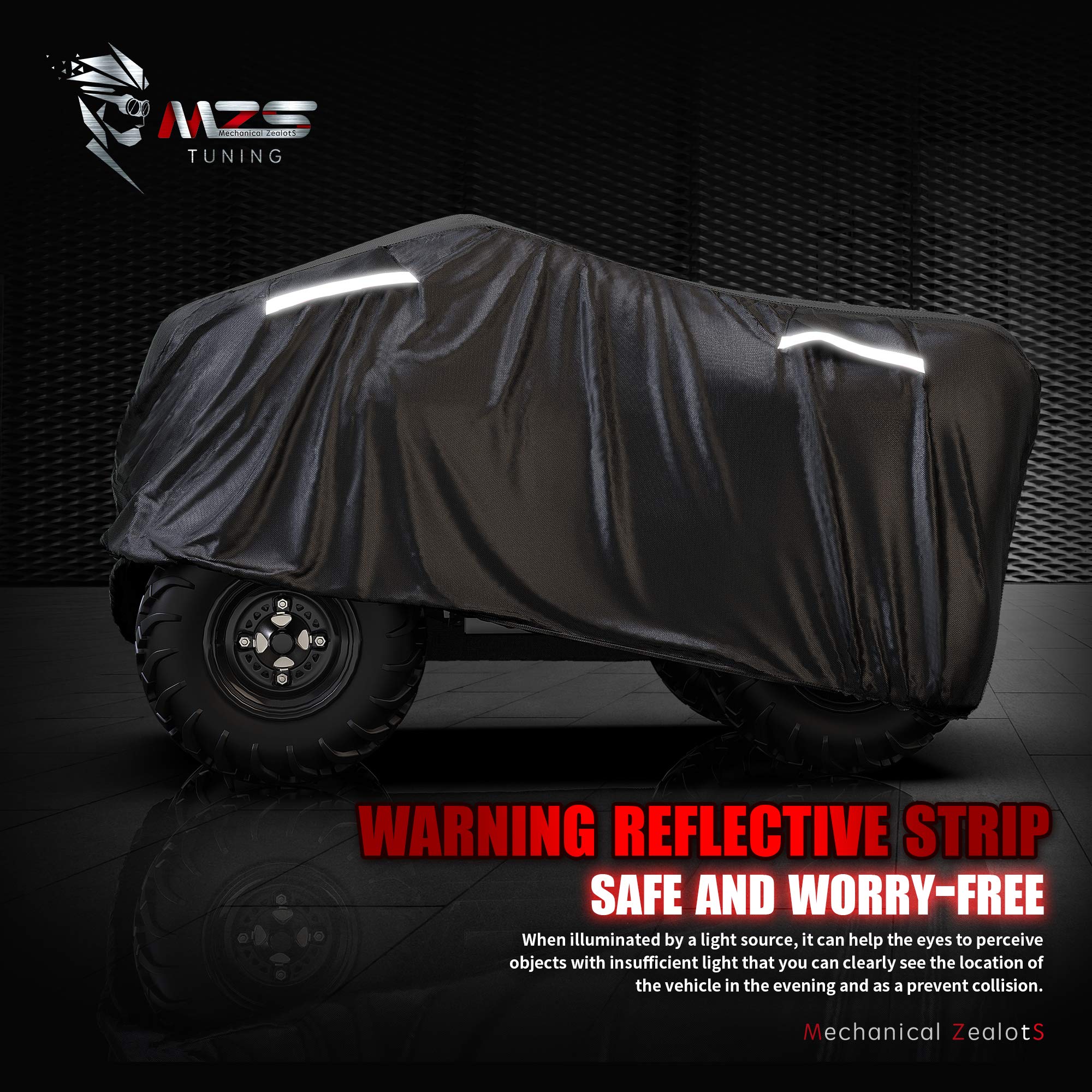 Mzs Atv Cover All Weather Season Outdoor Storage Waterproof Protection Accessories Fits Up To 101 Inch Quad 4 Wheeler Covers - Vents Night Reflective Tear Wind Proof Adjuster Buckle Bag