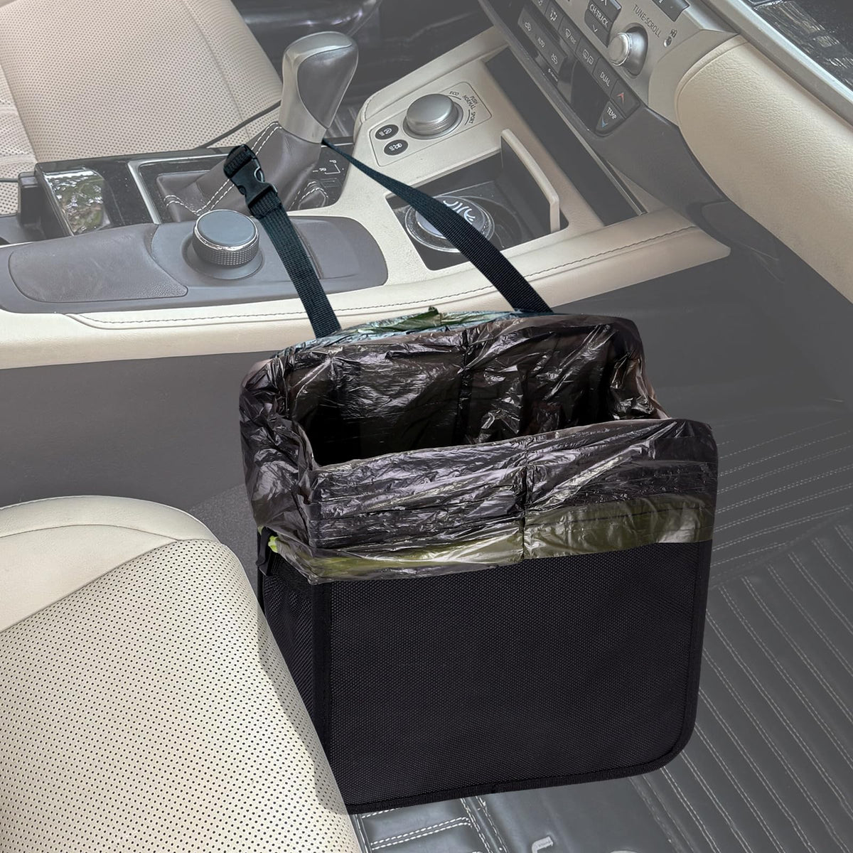 Ginsco Foldable Car Trash Can Large 2 Gallons, Hanging Car Garbage Can Large Capacity Water-Resistant Car Trash Bag, Leakproof T