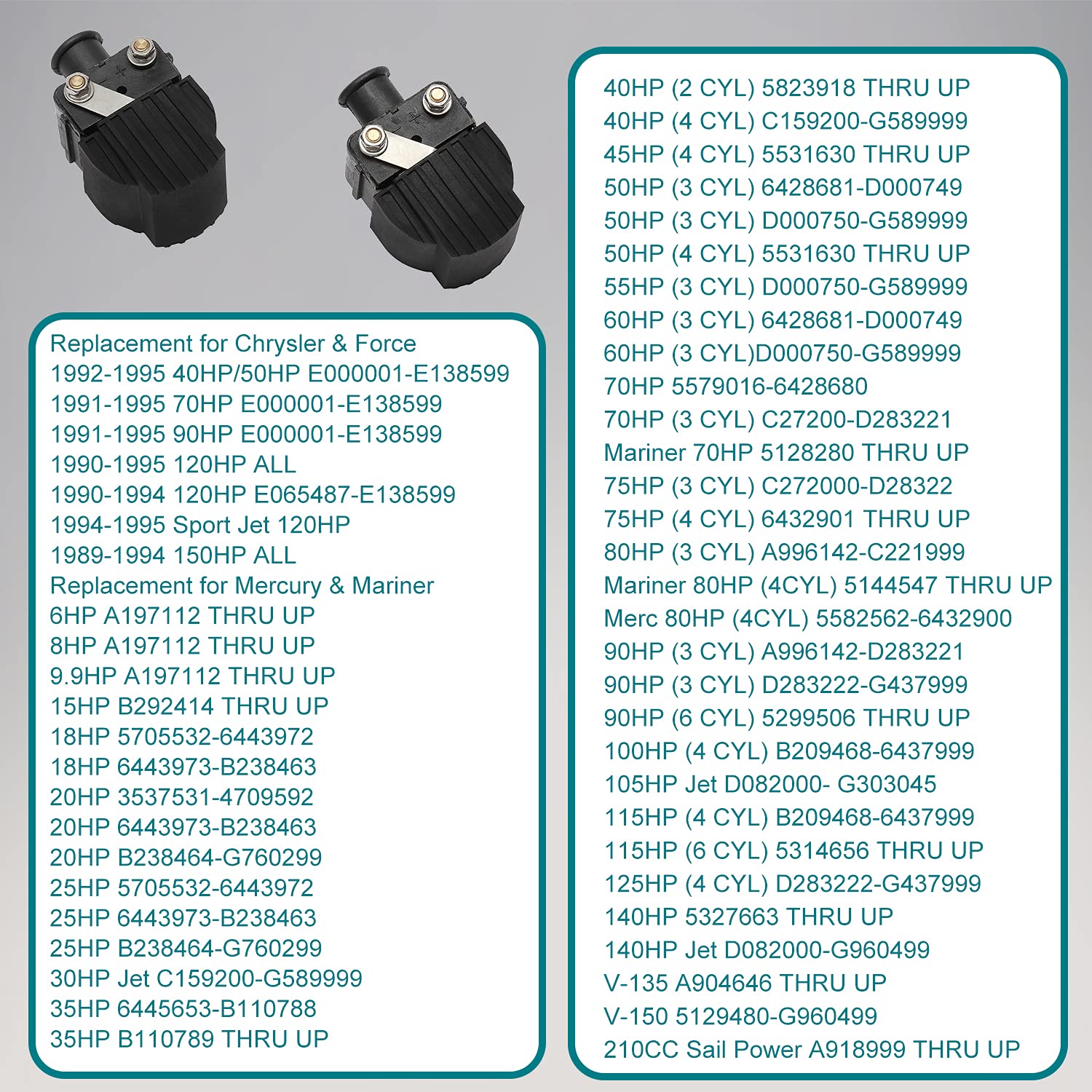 Ignition Coil Pack 2pcs Compatible with Chrysler Force Mercury Mariner Outboard Boat 40HP 70HP 115HP 140HP V-135 210CC & More Re