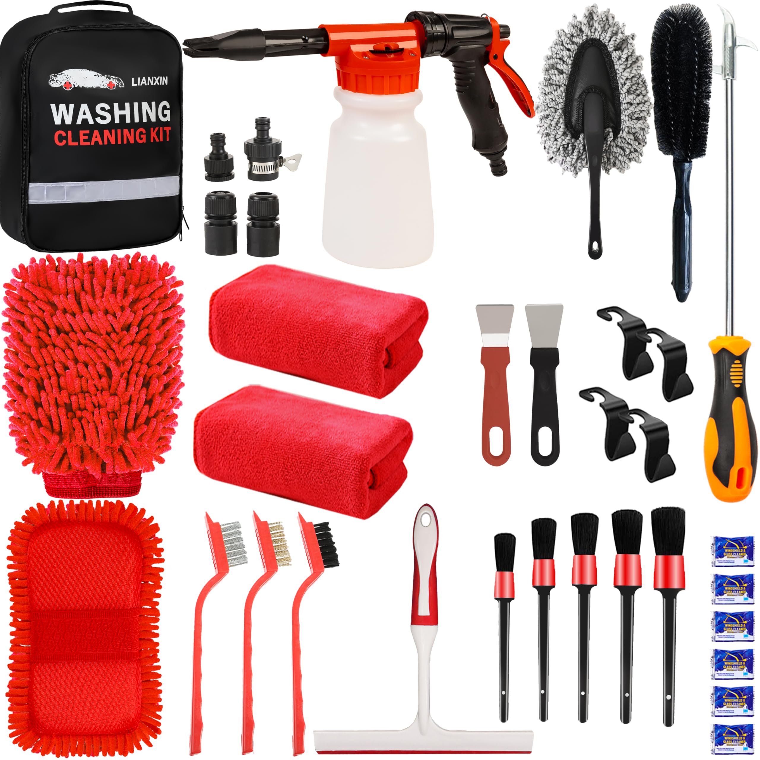 Lianxin Car Wash Kit Car Wash Cleaning Kit With Car Wash Foam Gun Microfiber Sponge And Towels Tire Brush Built, Car Foam Gun, C