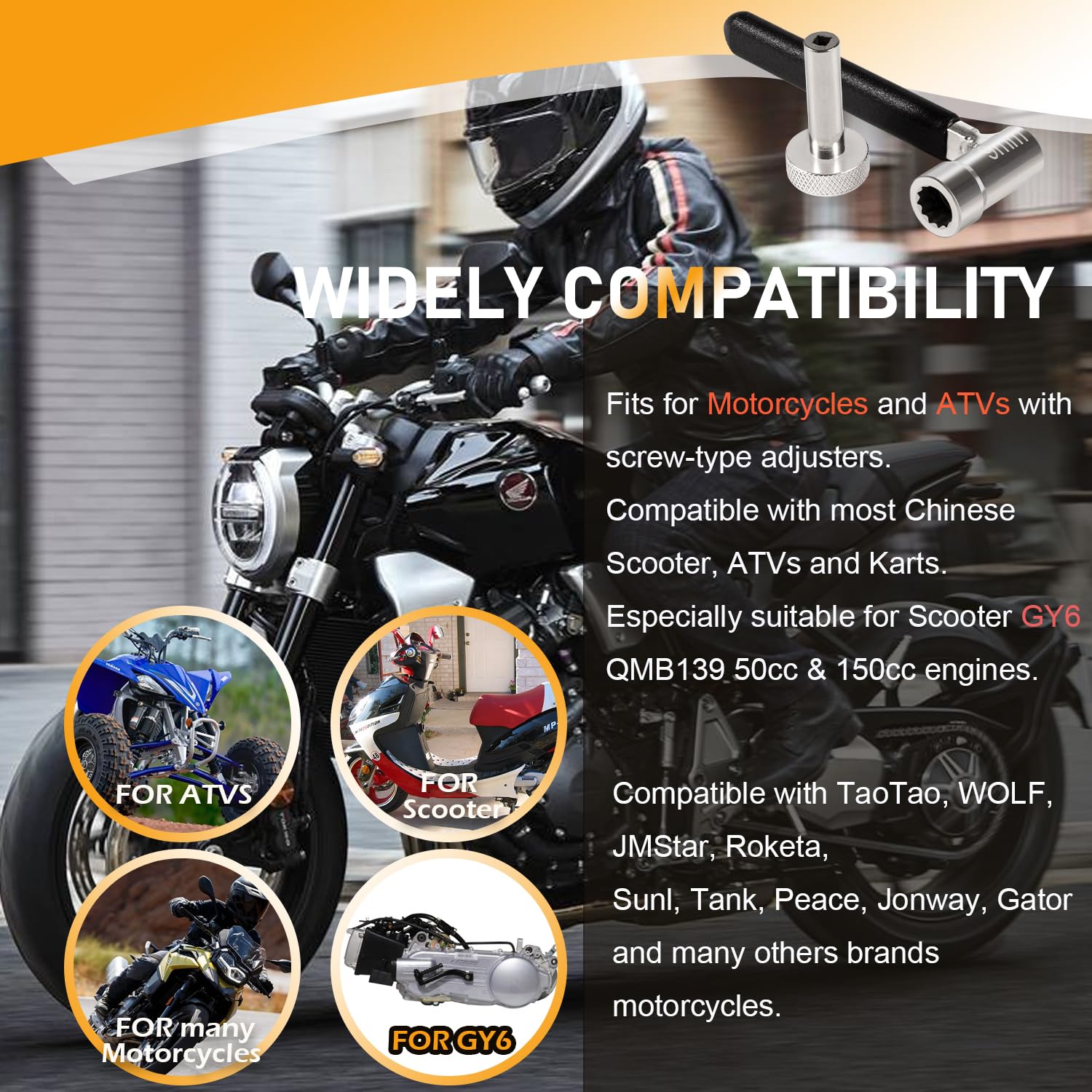 Johntruck Valve Clearance Adjustable Wrench, 2Pc Set, For Motorcycles Atvs And Scooter Gy6, 9Mm Lock Nut Wrench With 3Mm Tappet