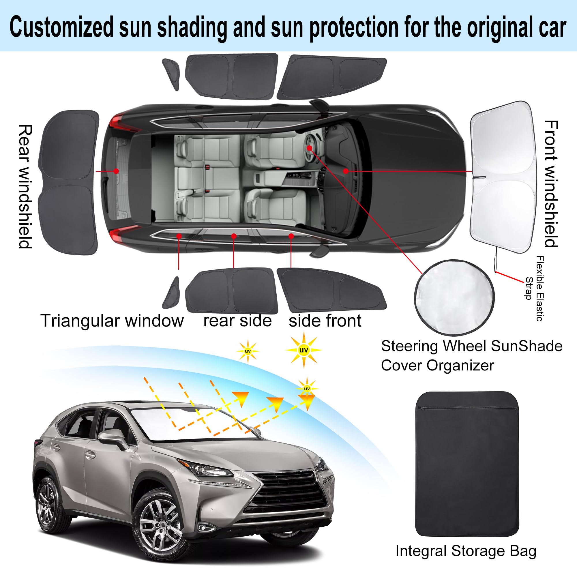 TINGLU Window Shades for Lexus NX300h/NX300/NX200t 2015-2021 Accessories Car Side Full Windows Rear Triangular Windshield Sun Sh