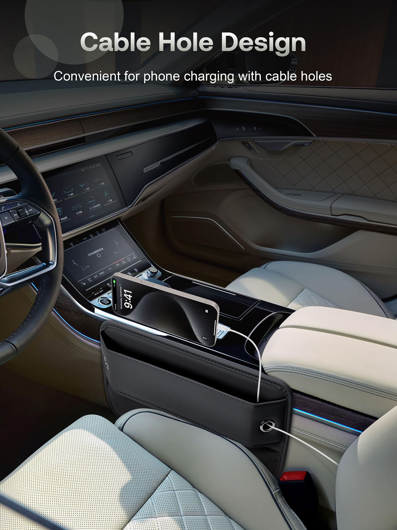 Owntow Universal Fit Car Gap Filler, Premium Leather Seat Gap Filler Organizer, Car Suv Truck Essentials (Black, 1 Pack)