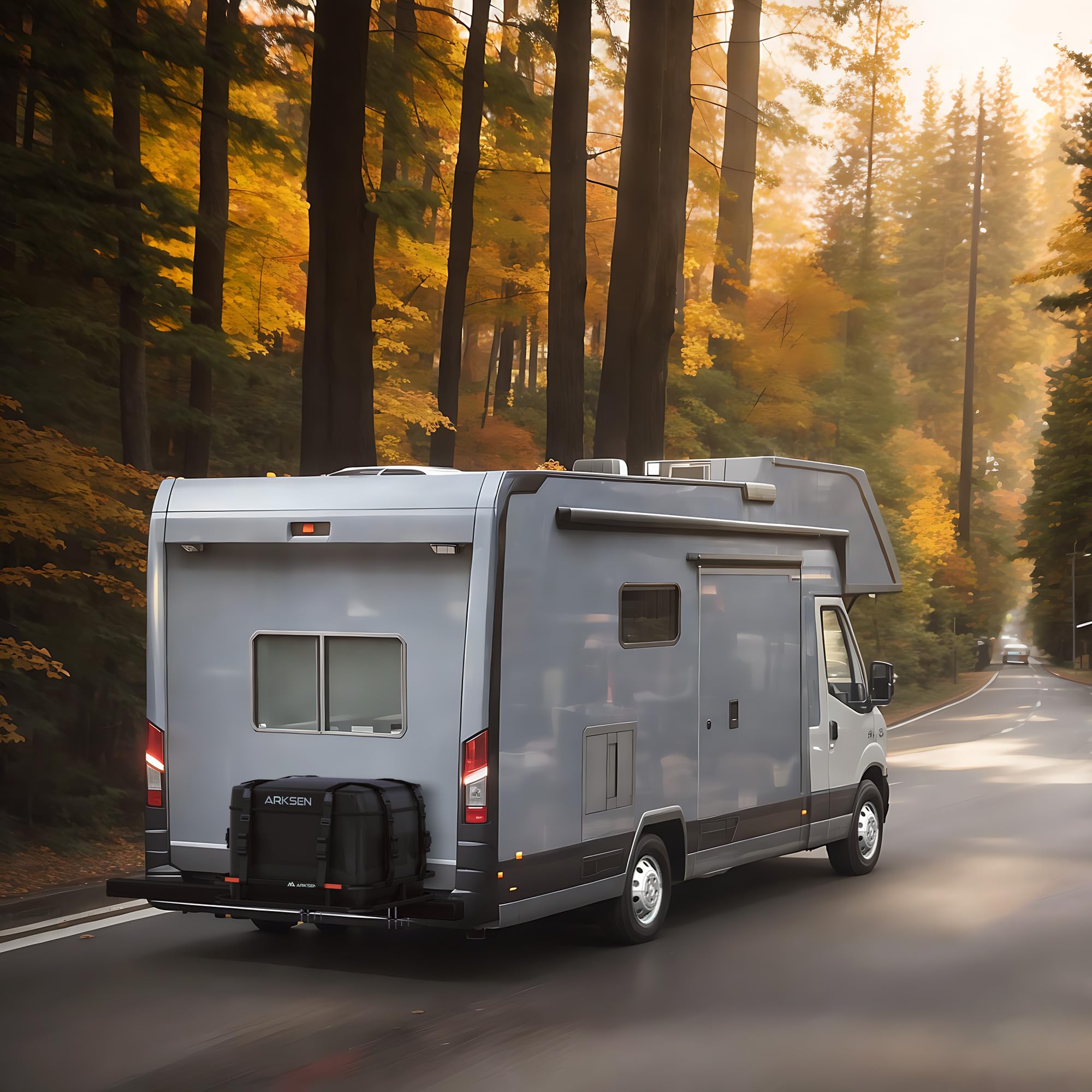 Arksen 32 X 26 Inch Bumper Mounted Cargo Rack Carrier 350 Lbs Heavy Duty Capacity Luggage Basket Hitch Fold Up For Rv, Camping, Traveling