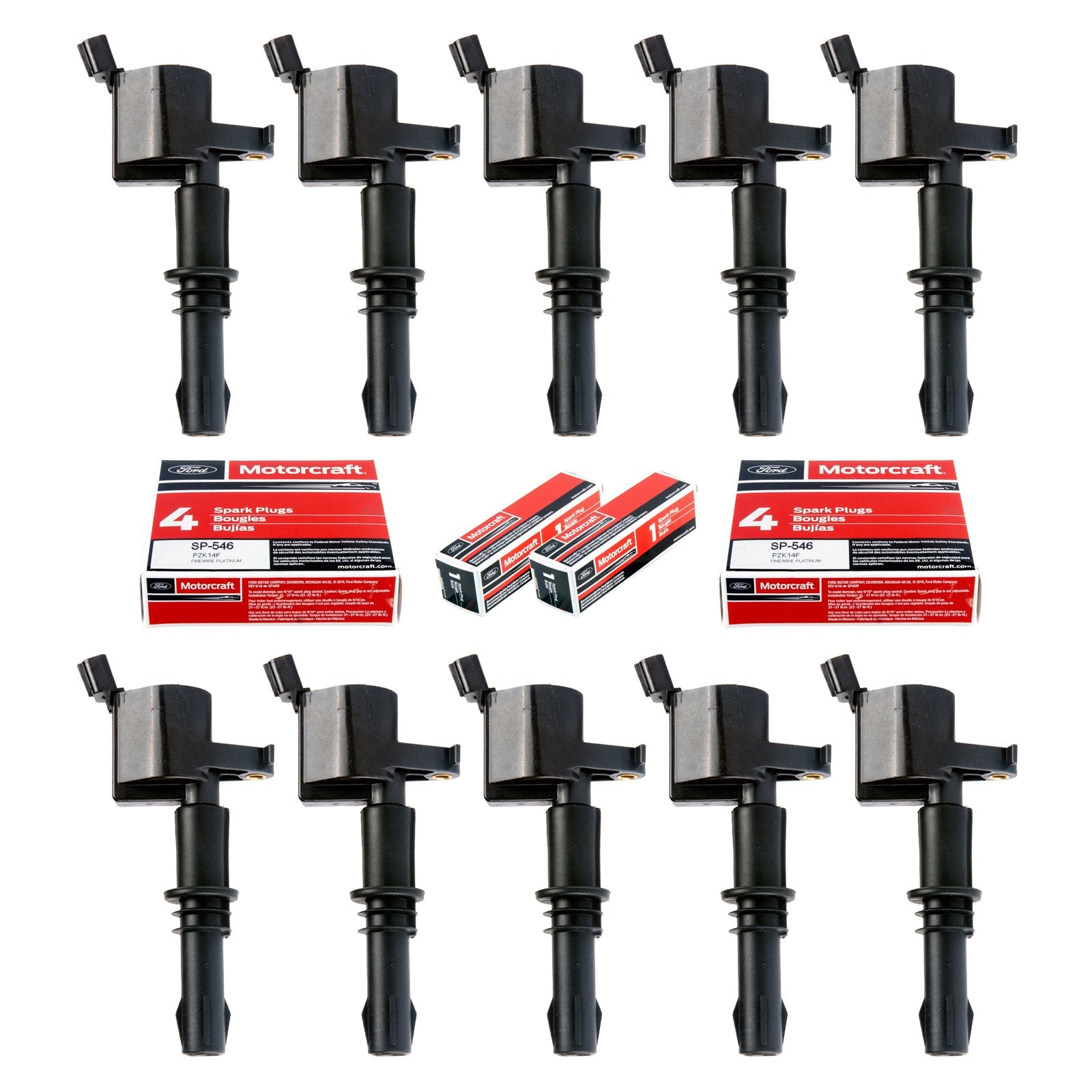 MAS Set of 10 Straight Boot Ignition Coil Pack DG511 & Platinum Spark Plug SP546 SP515 Compatible with Ford F250 F350 F450 F550 
