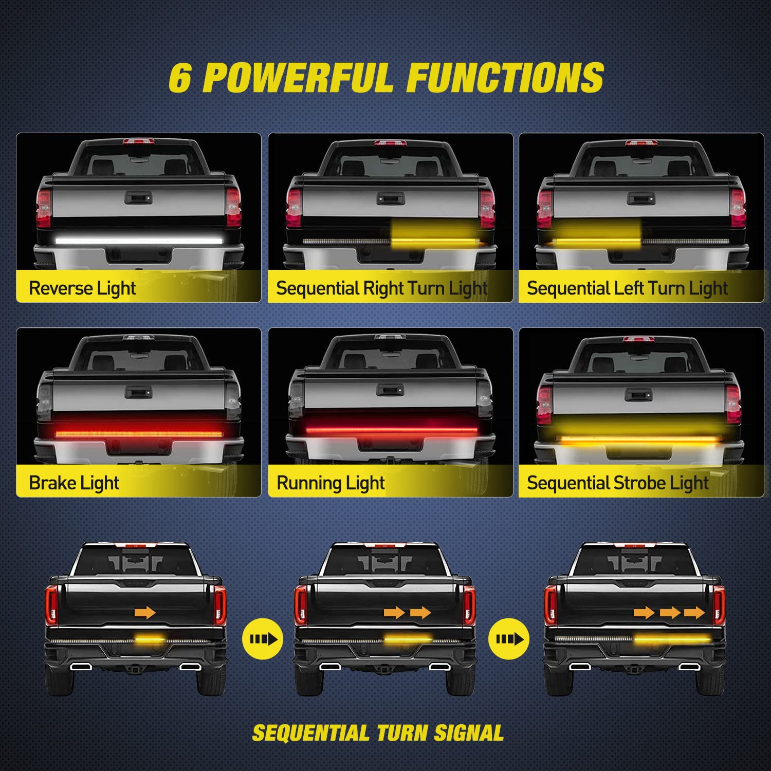 Nilight Truck Tailgate Light Strip 60'' Aluminum Frame Triple Row 1200 Led Strip With Red Running Brake Lights White Reverse Lig