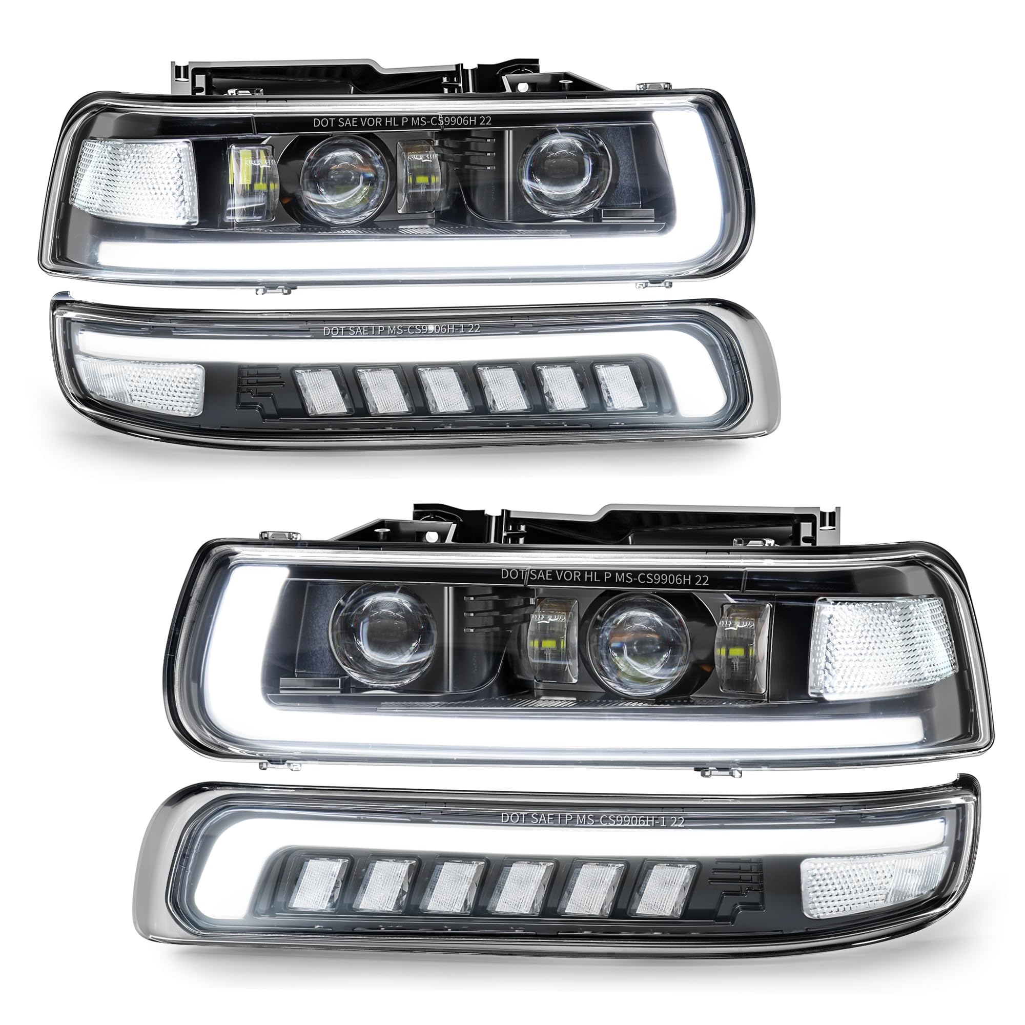 2024 New Led Headlights Assembly Dot Replacement W/Bulbs Compatible With 1999-2002 Chevy Silverado 2000-2006 Chevy Suburban Taho