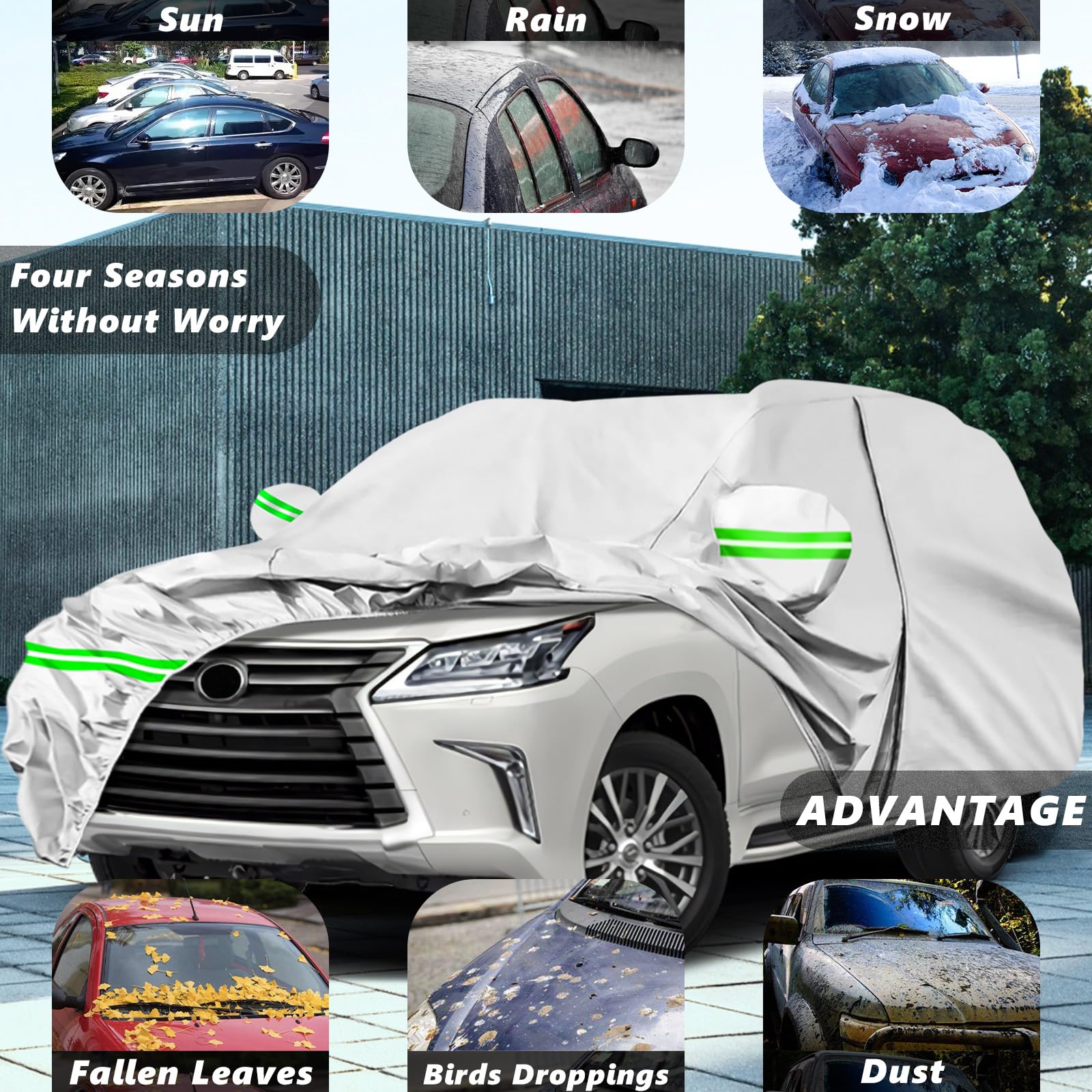 AROJAK Waterproof Car Cover Replace for Lexus GX 2003-2022,190T All Weather Car Covers with Zipper Door,Windproof Bands for Sun