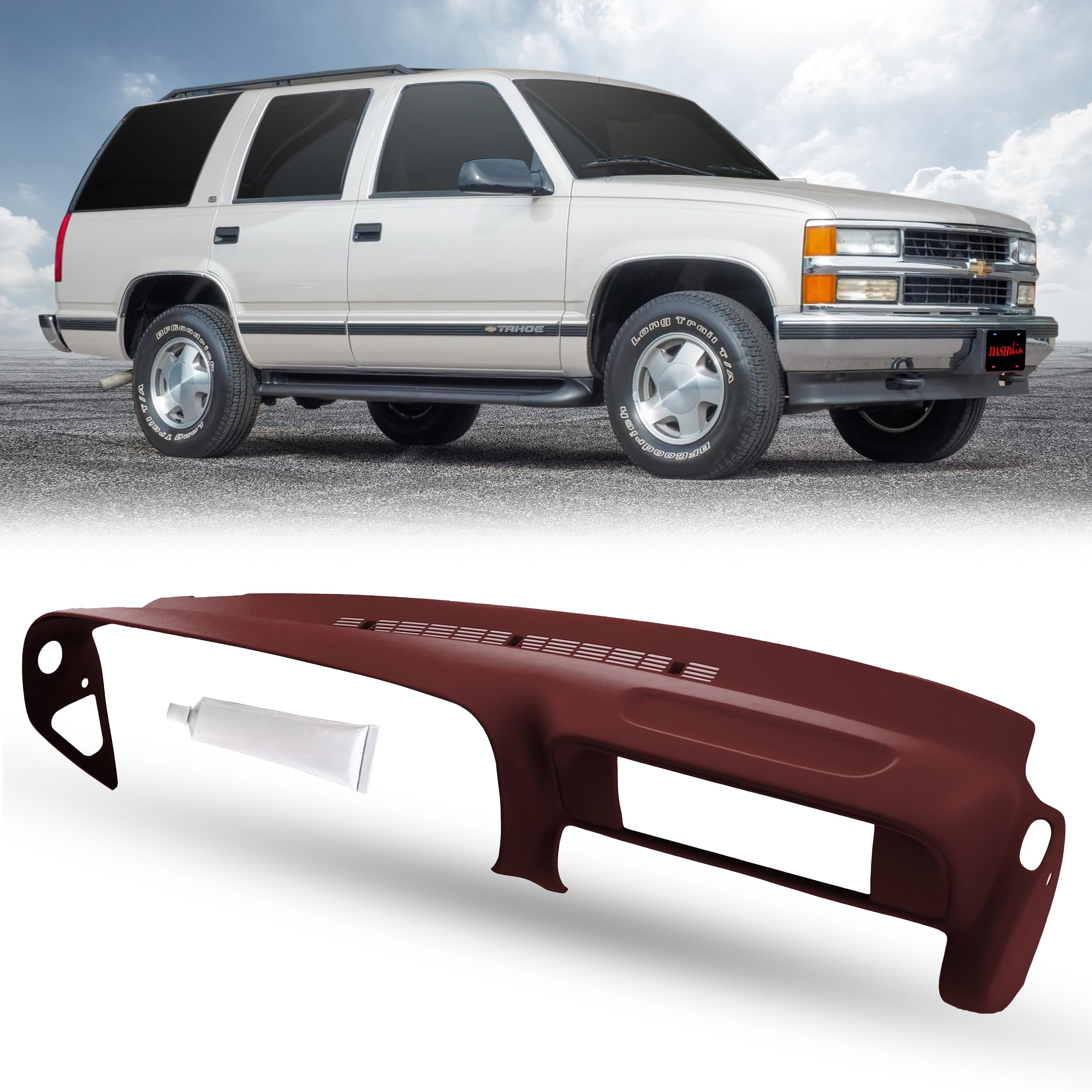 Dashskin Molded Plastic Dash Cover Compatible With 1997-2000 C1500 K1500 Tahoe Suburban Yukon & 1997-2000 Escalade In Ruby - Mad