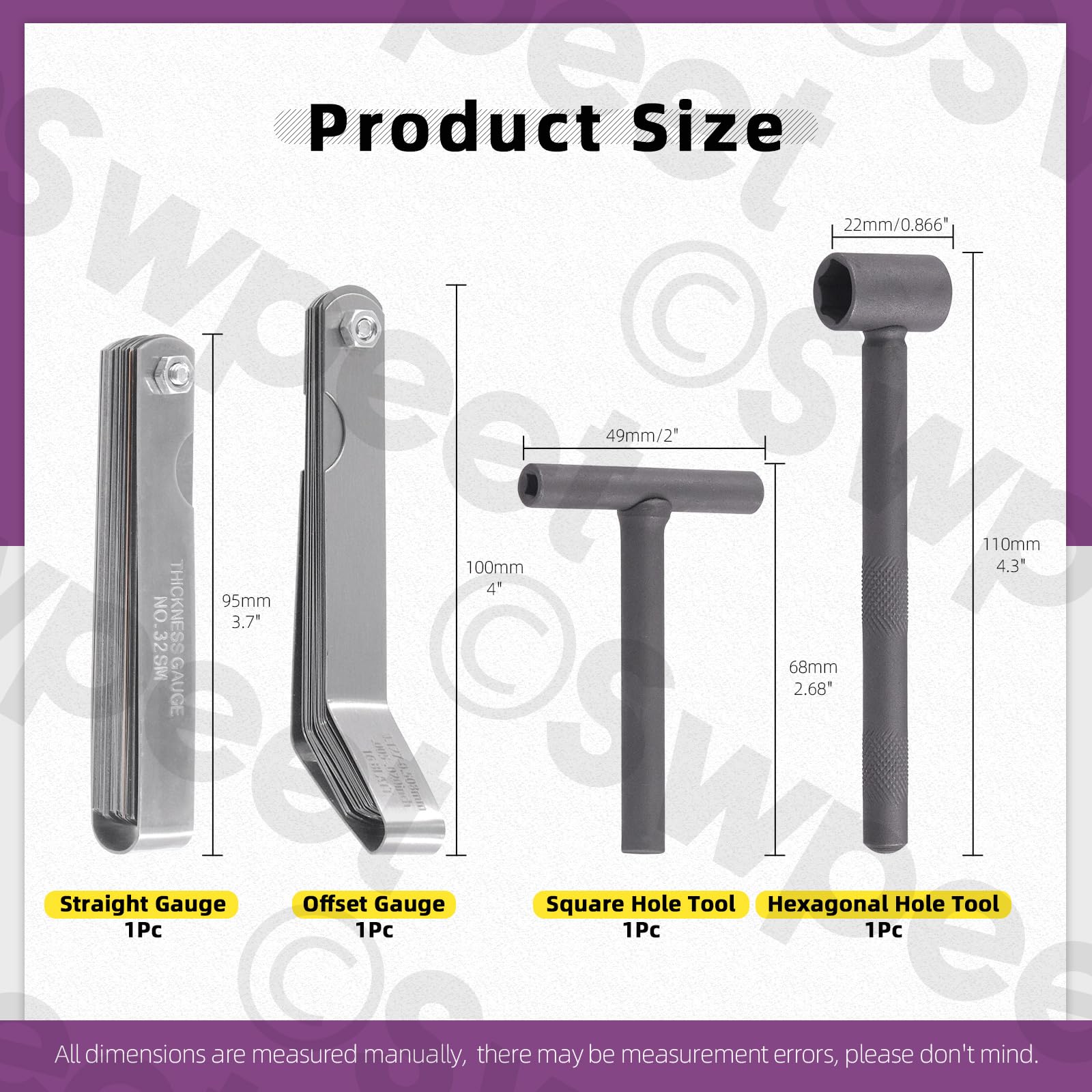 Swpeet 4Pcs Adjusting Valves Tools Set, Motorcycle Engine Valve Screw Adjusting, Include Square Hole Tool, Hexagonal Hole Tool,